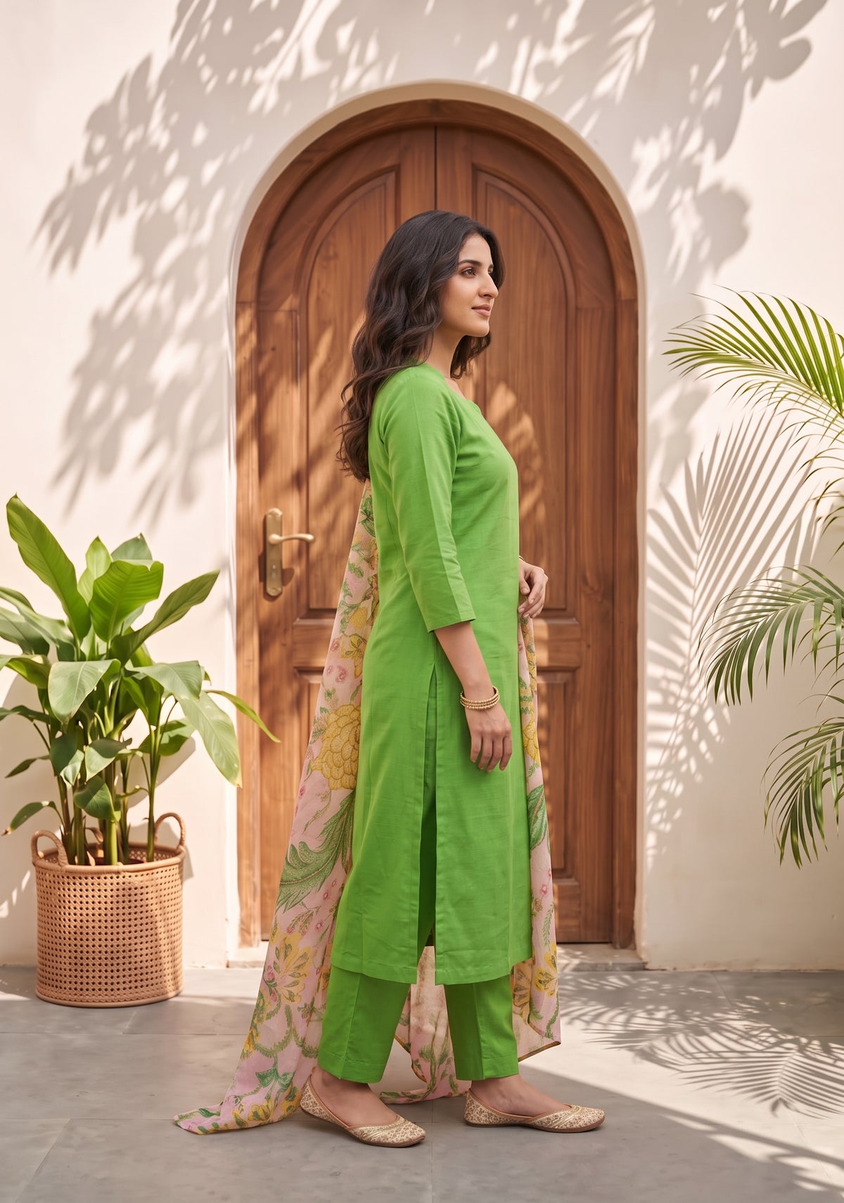 Floral Charmist Solid  2 Piece Raw silk blend Kurta with Printed  Dupatta
