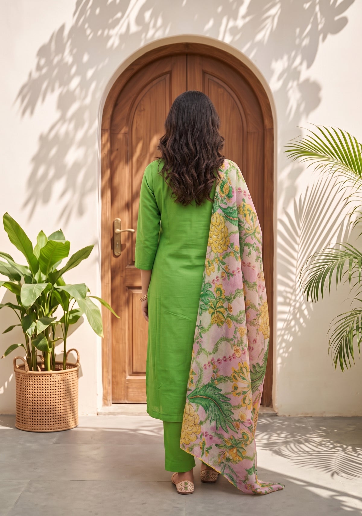 Floral Charmist Solid  2 Piece Raw silk blend Kurta with Printed  Dupatta