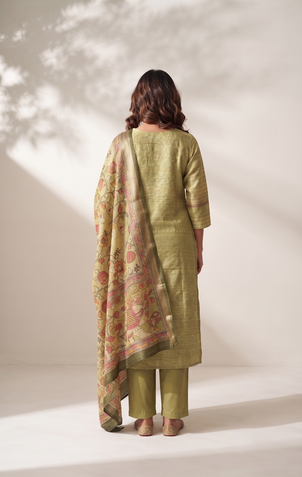 Tanira Green 3-Piece Tussar Silk Blend Floral Printed Kurta with Pant &amp; Dupatta