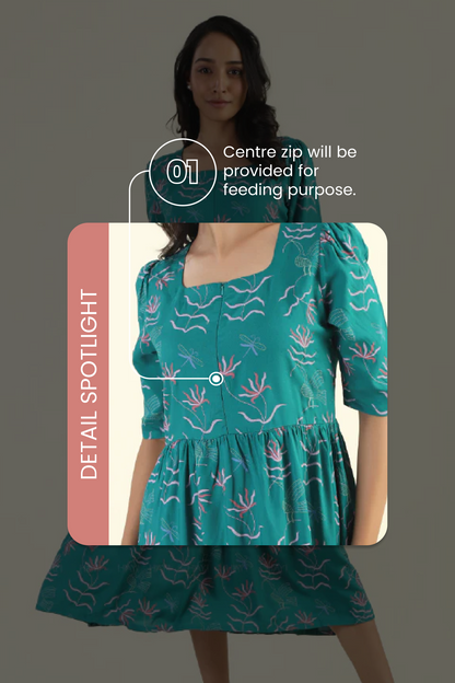 Green Harmony Teal Printed Maternity and feeding dress