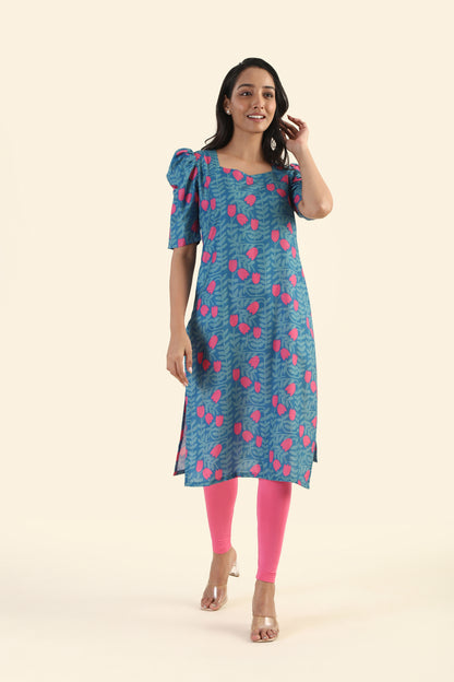 Dusky Blue Tulip Twilight Printed Viscose Kurta