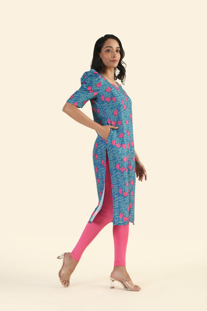 Dusky Blue Tulip Twilight Printed Viscose Kurta