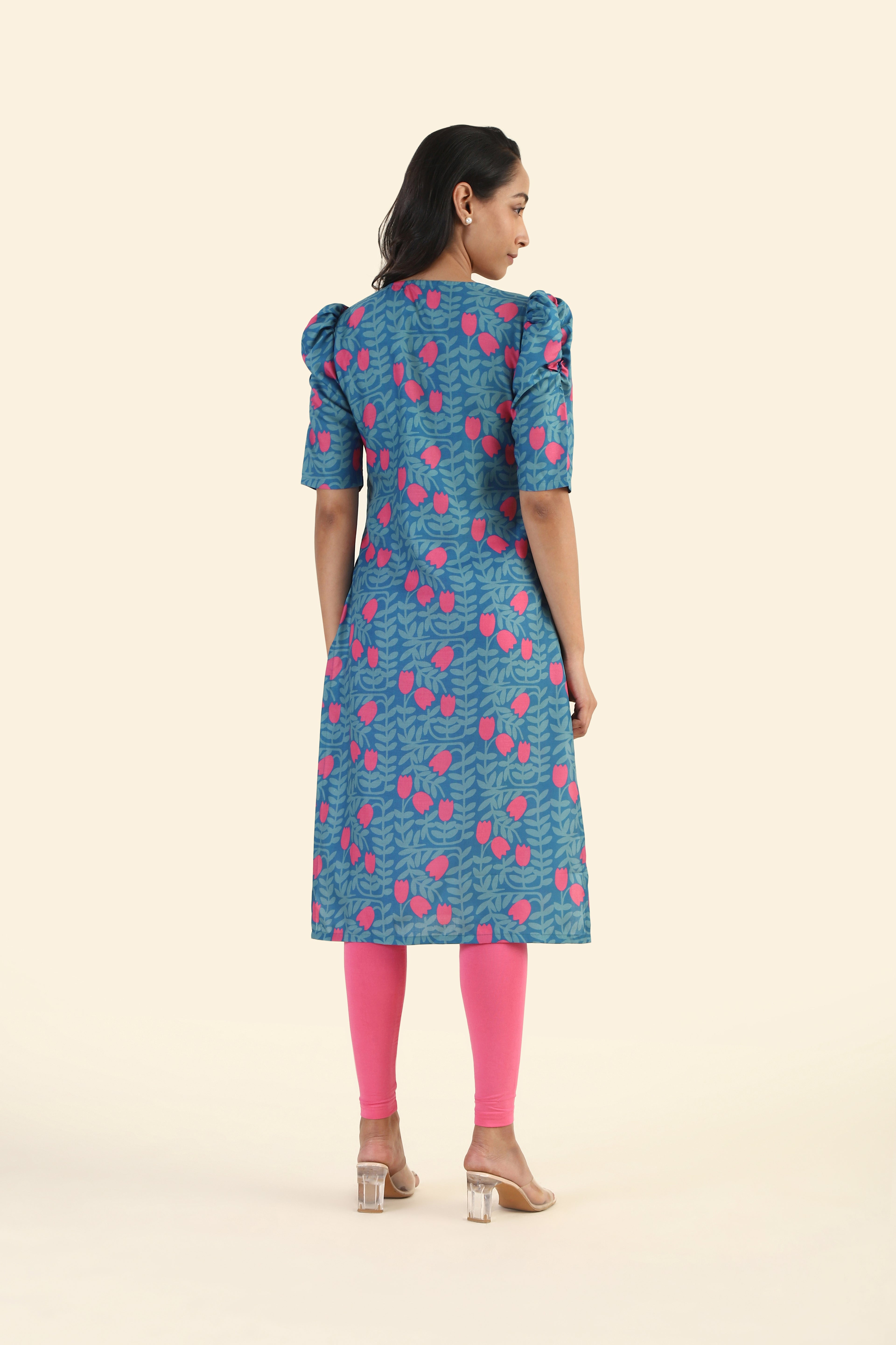 Dusky Blue Tulip Twilight Printed Viscose Kurta