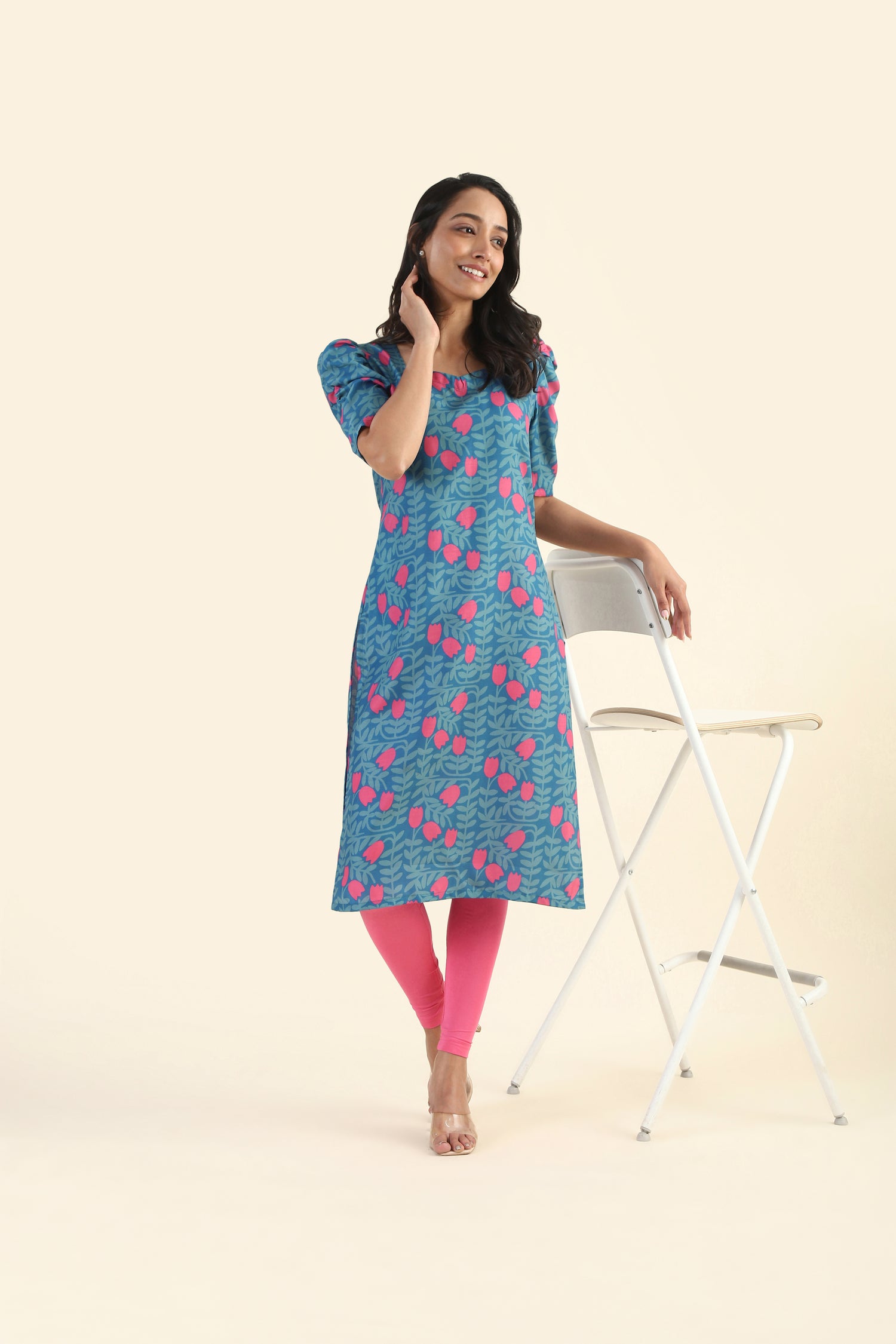 Dusky Blue Tulip Twilight Printed Viscose Kurta