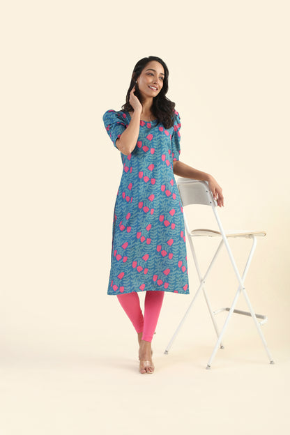 Dusky Blue Tulip Twilight Printed Viscose Kurta
