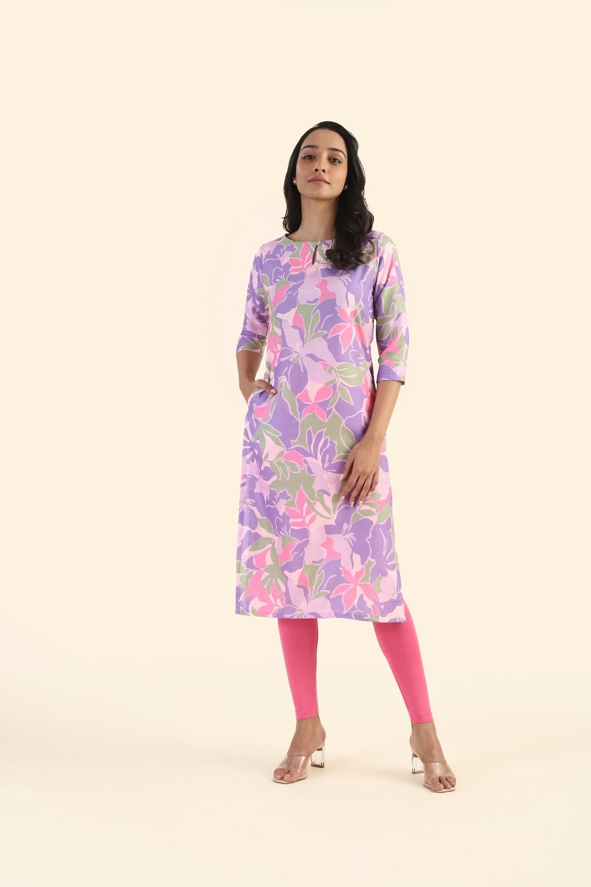 Lavender Botanic Blush Printed Viscose Kurta