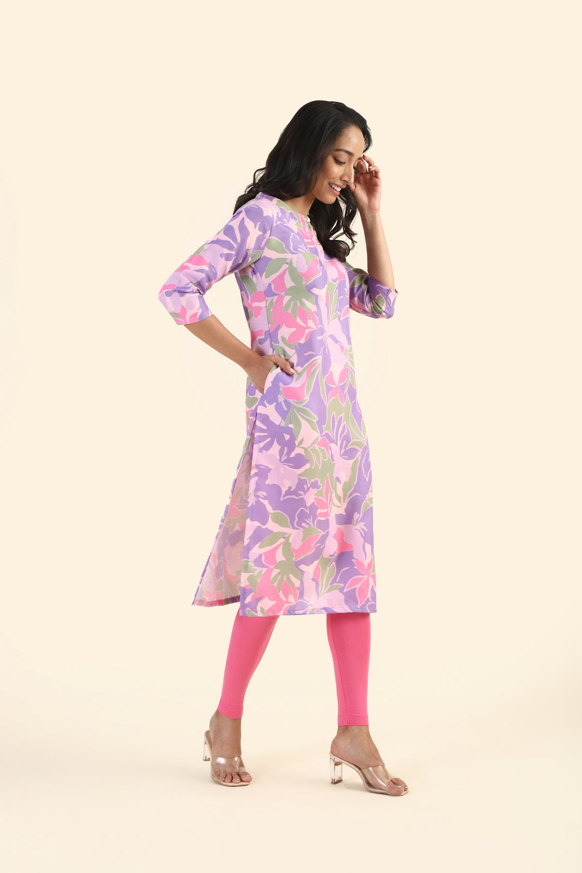 Lavender Botanic Blush Printed Viscose Kurta