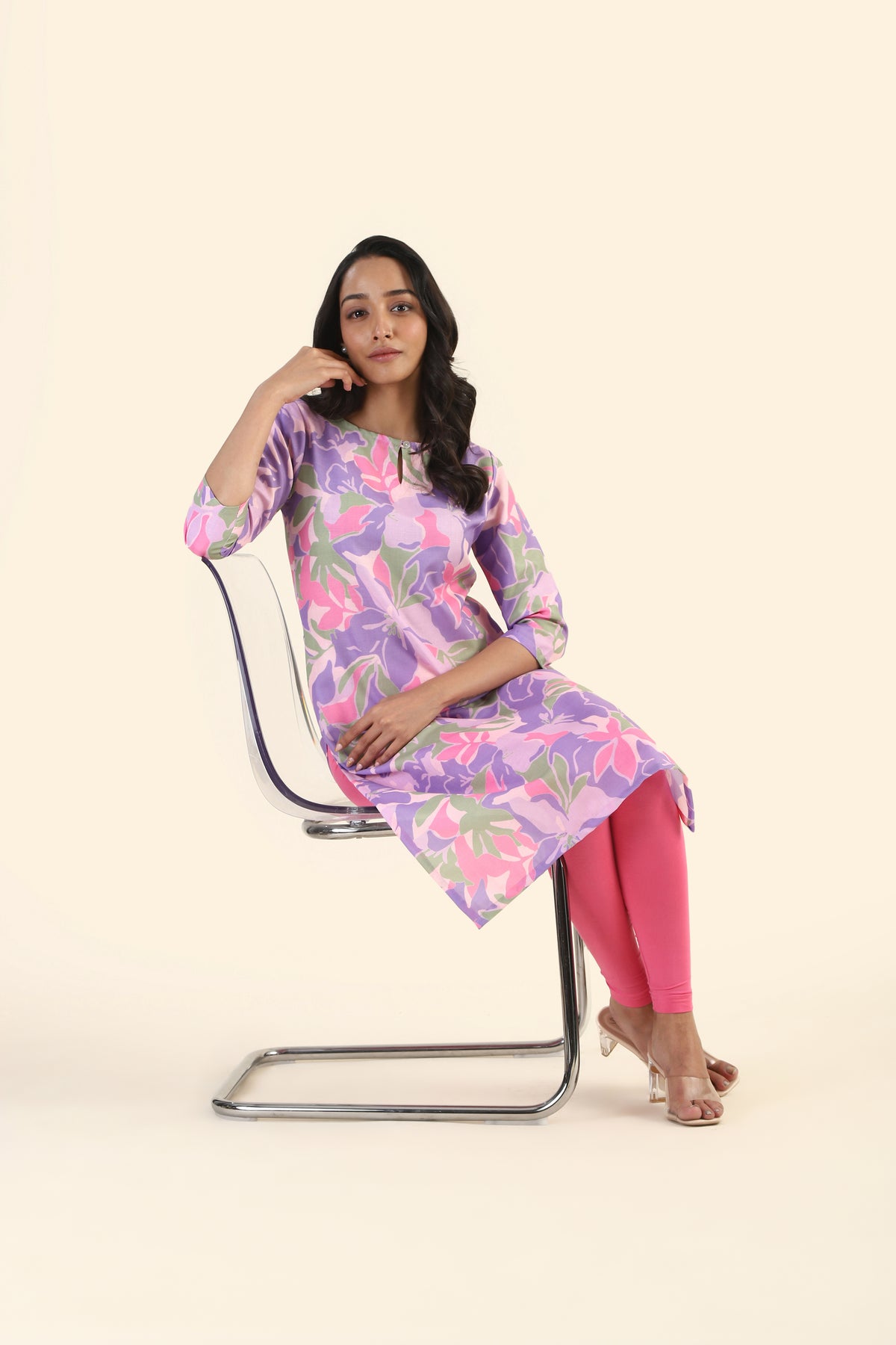 Lavender Botanic Blush Printed Viscose Kurta
