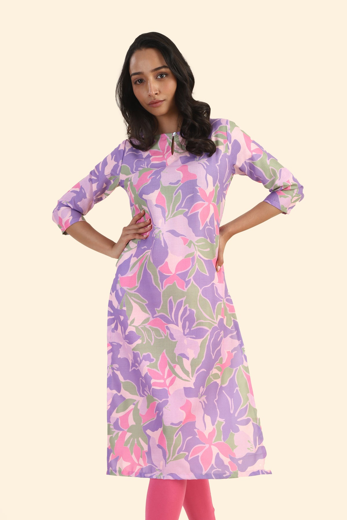 Lavender Botanic Blush Printed Viscose Kurta