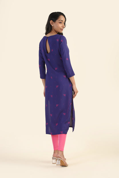 Violet with Pink Motif Butterbloom Viscose Printed Kurta