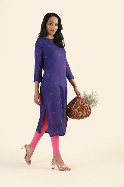 Violet with Pink Motif Butterbloom Viscose Printed Kurta