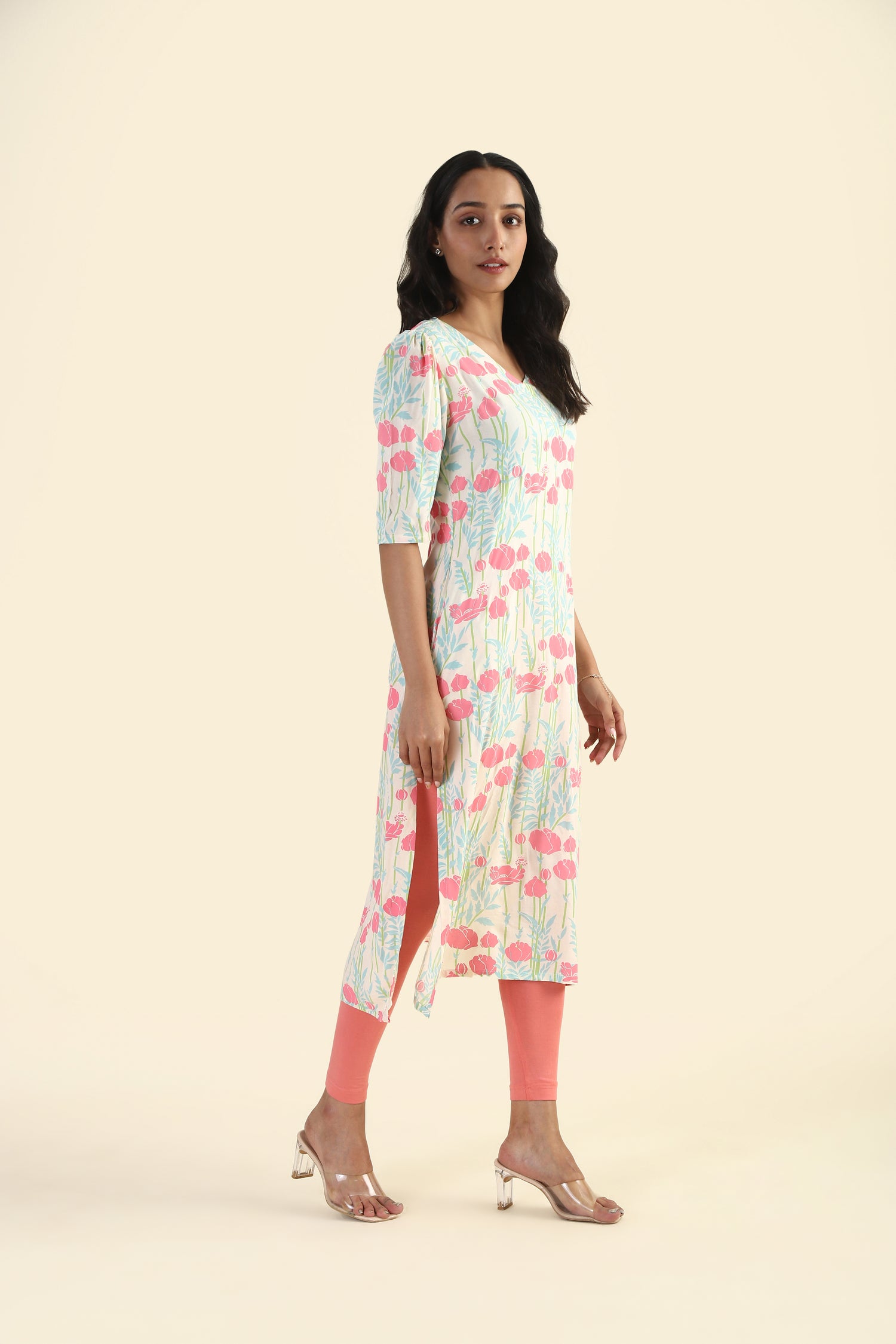 Cream Meadow Grace Viscose Printed Kurta