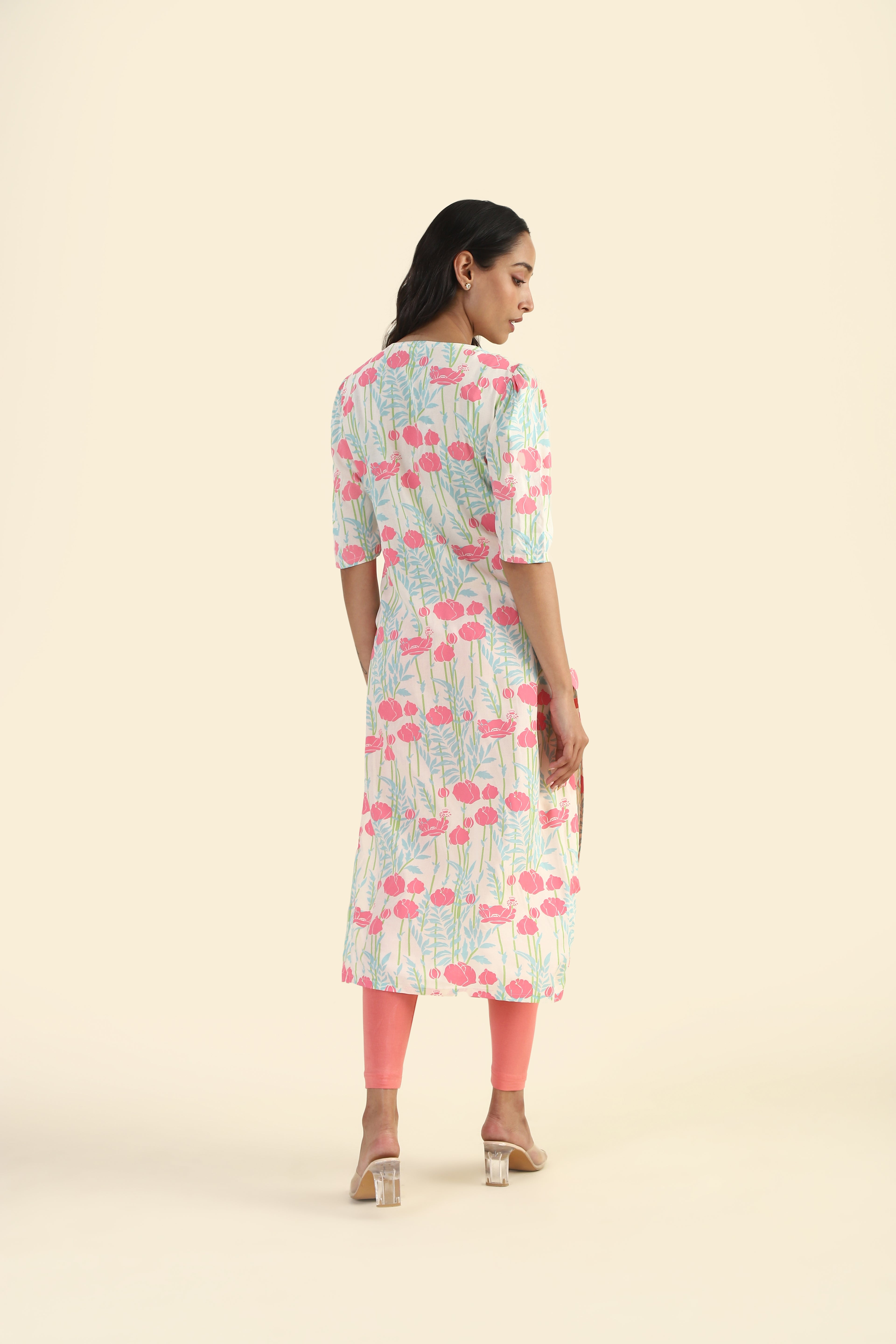 Cream Meadow Grace Viscose Printed Kurta