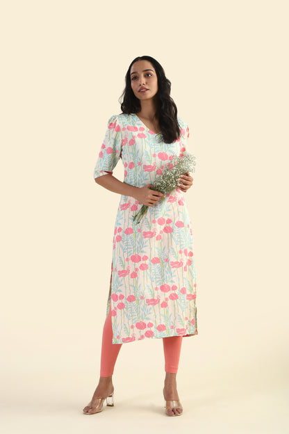 Cream Meadow Grace Viscose Printed Kurta