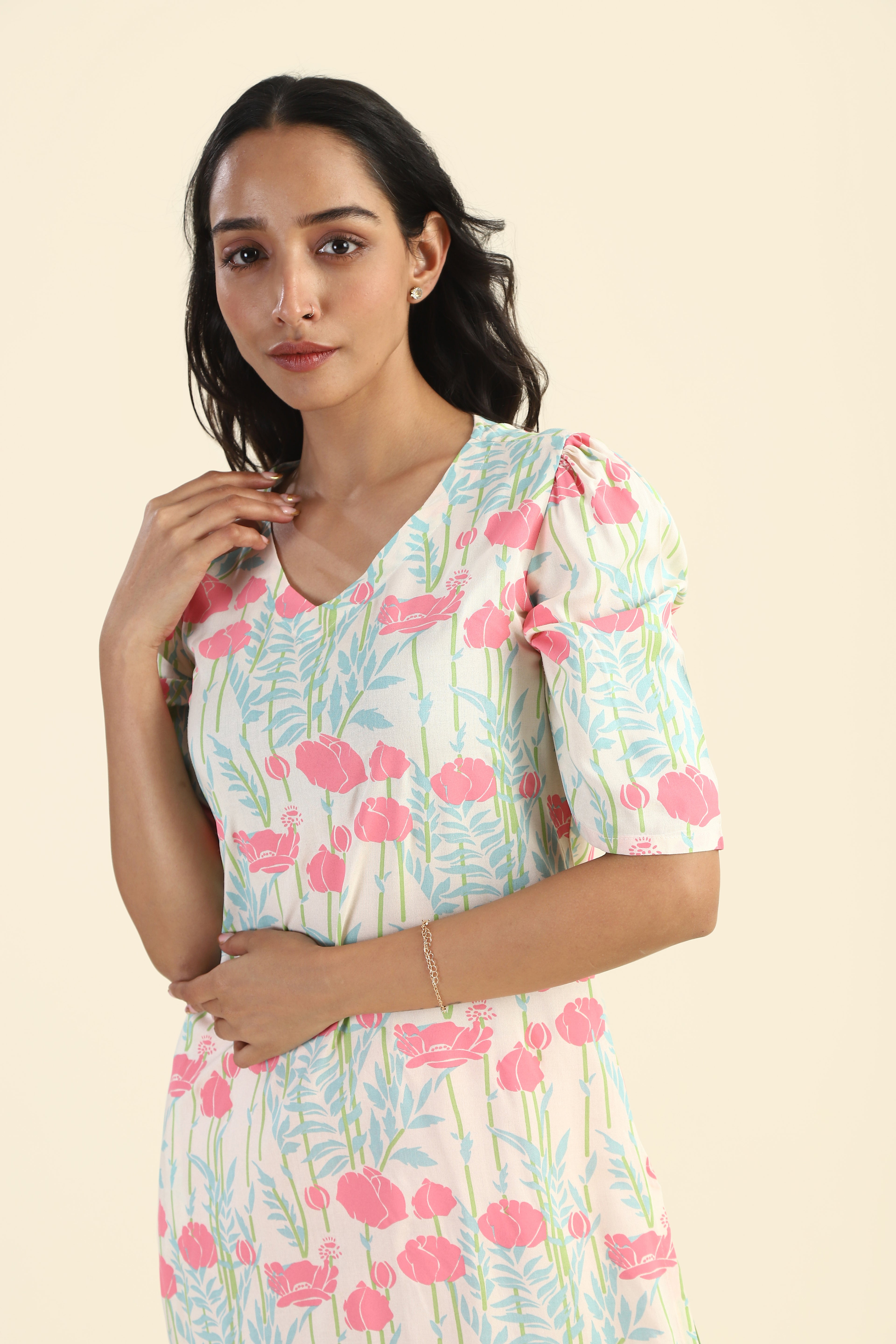 Cream Meadow Grace Viscose Printed Kurta
