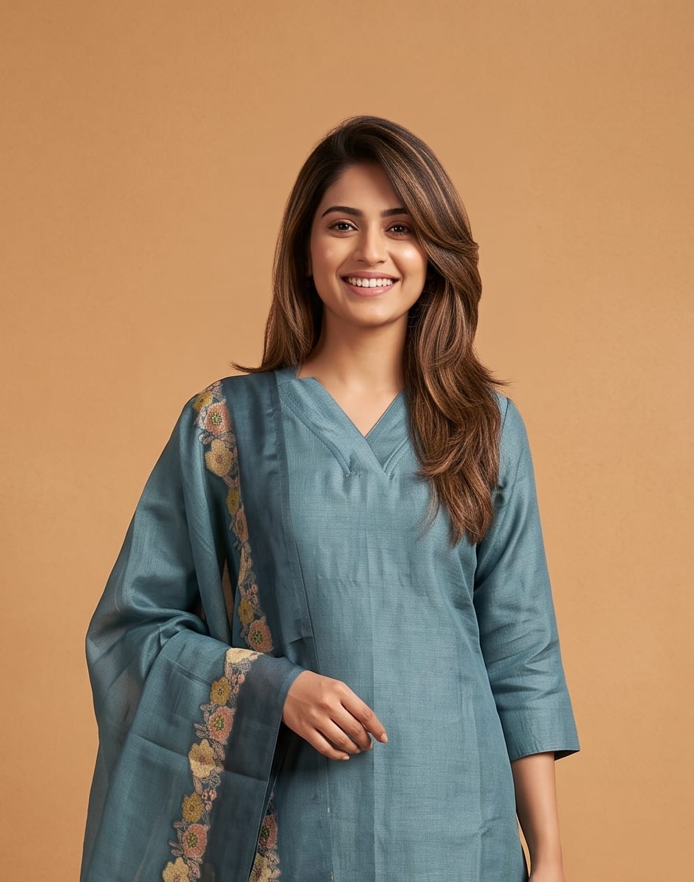 Nocturne Drift Embroidered 3 Piece Shimmer Tissue Blend Kurta Set with Dupatta