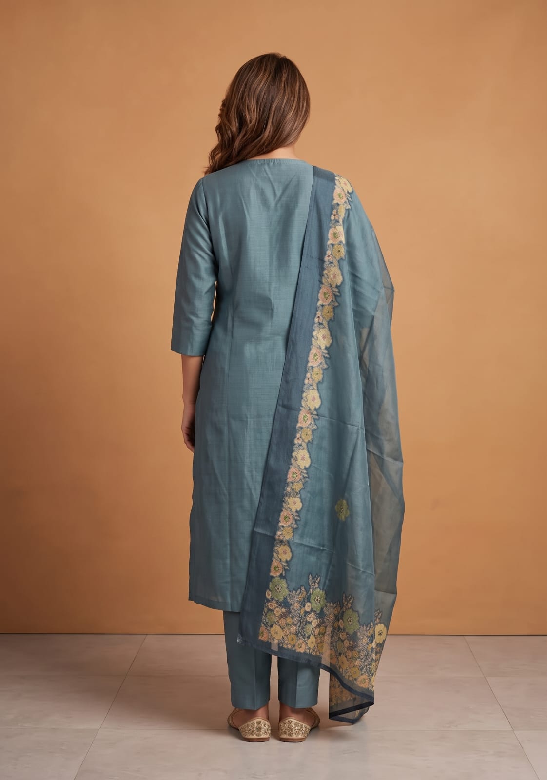 Nocturne Drift Embroidered 3 Piece Shimmer Tissue Blend Kurta Set with Dupatta