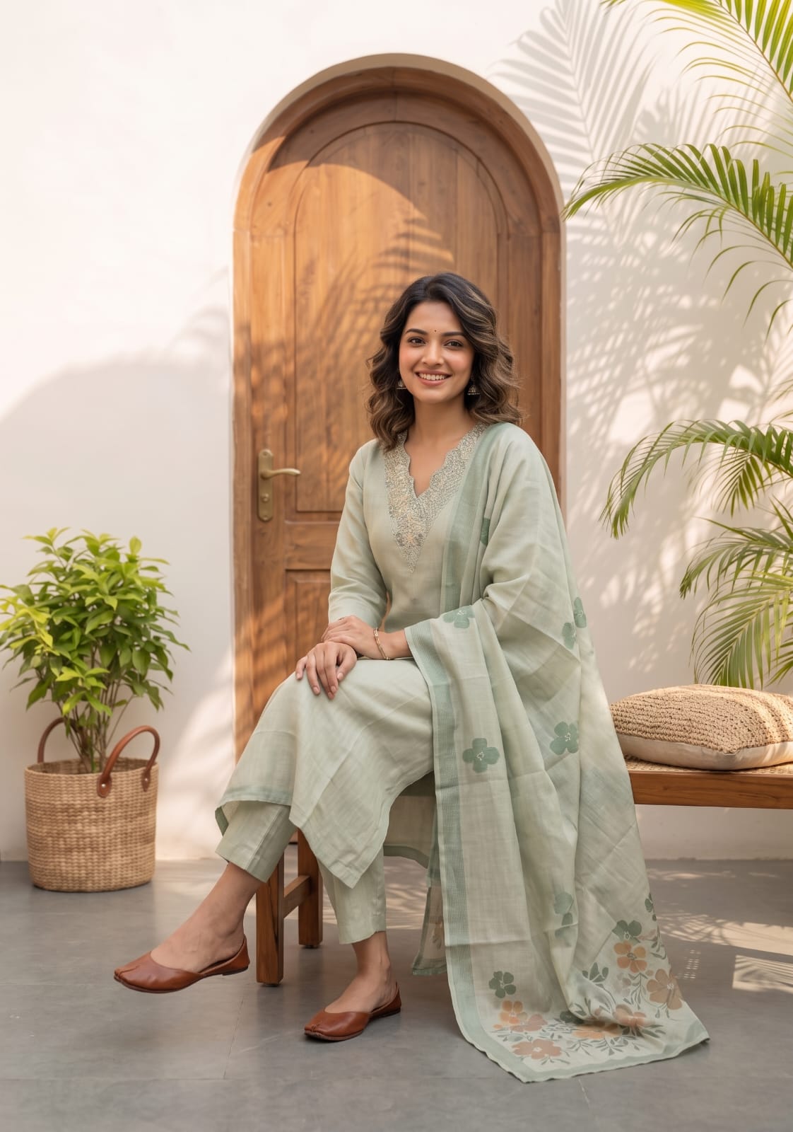 Willowshine Green Embroidery Organza Silk Kurta set with Dupatta