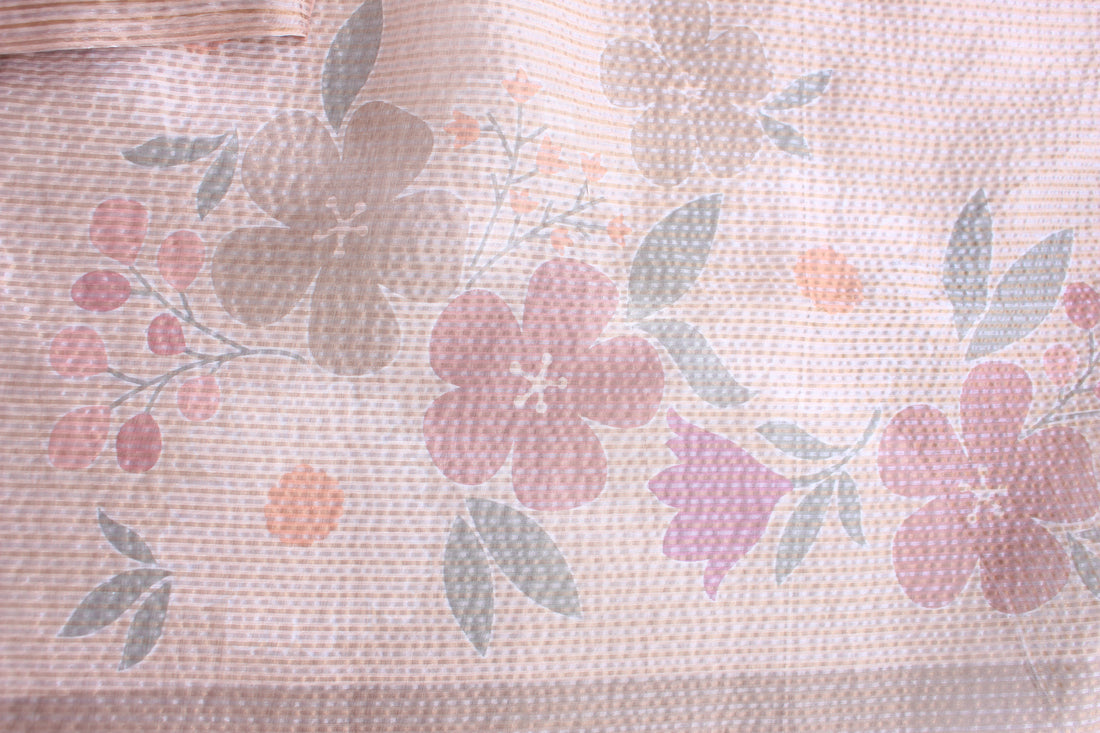 Serene Beige Floral Hand Emroidery Unstitched Crush Silk Fabric