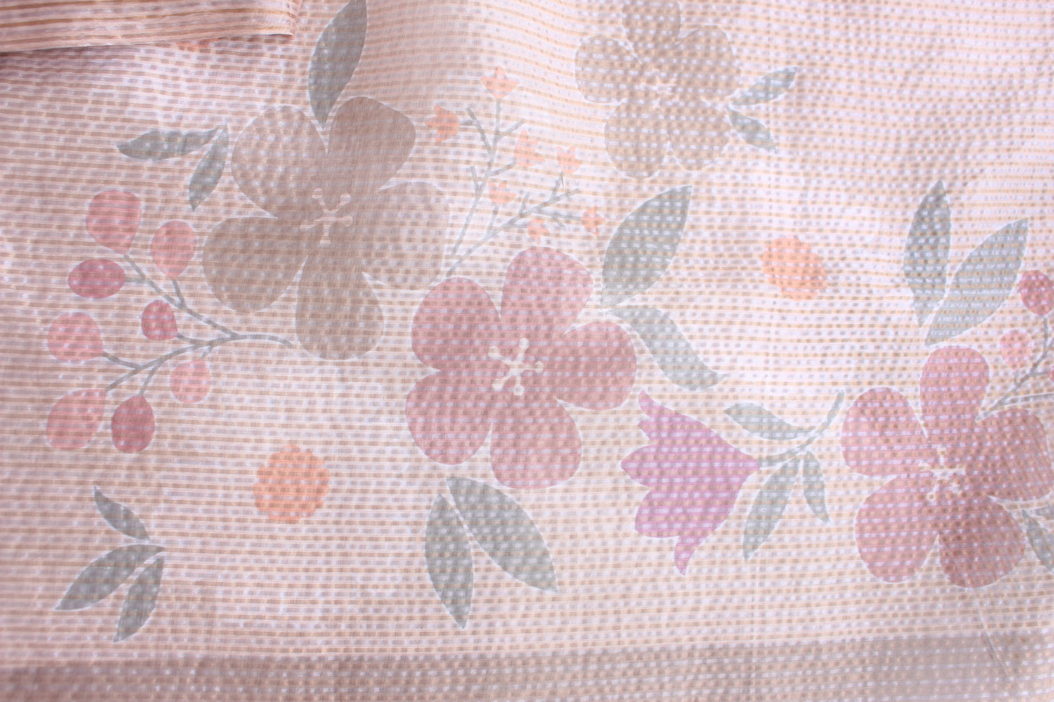Serene Beige Floral Hand Emroidery Unstitched Crush Silk Fabric