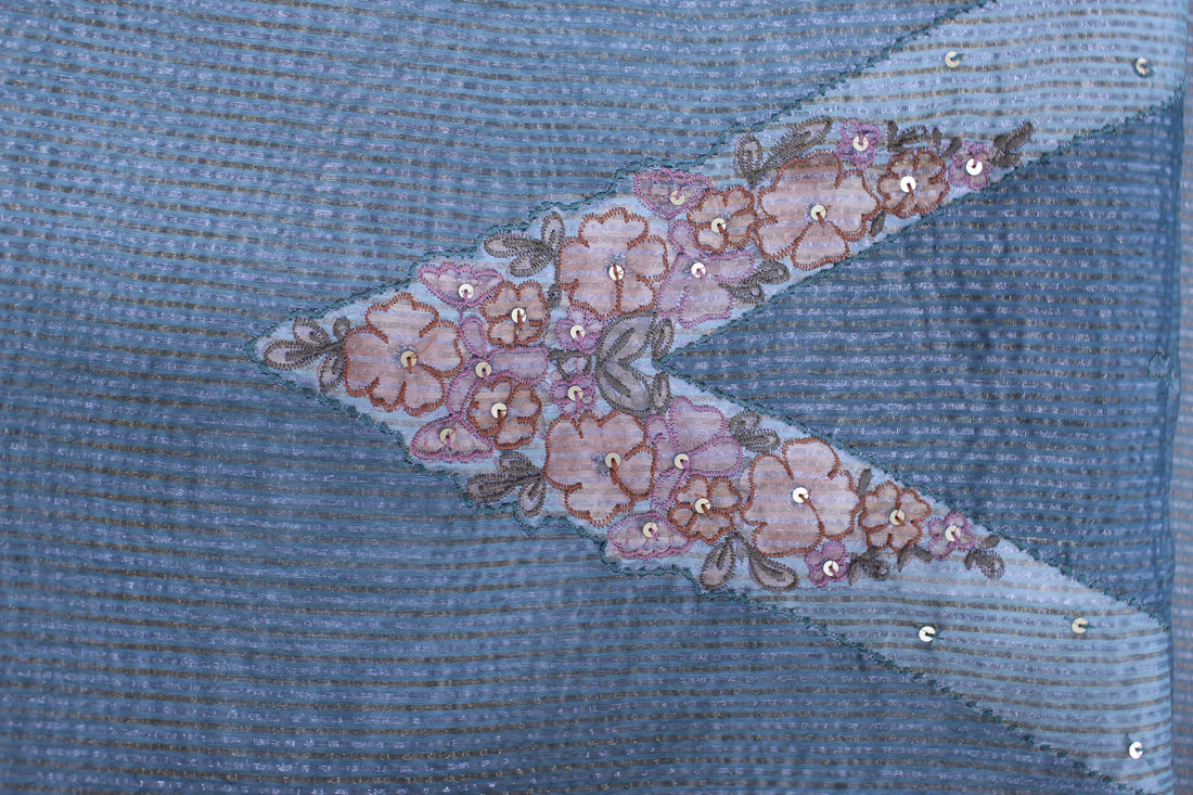 Blue Mist Floral Hand Embroidery Unstitched Crush Silk Fabric