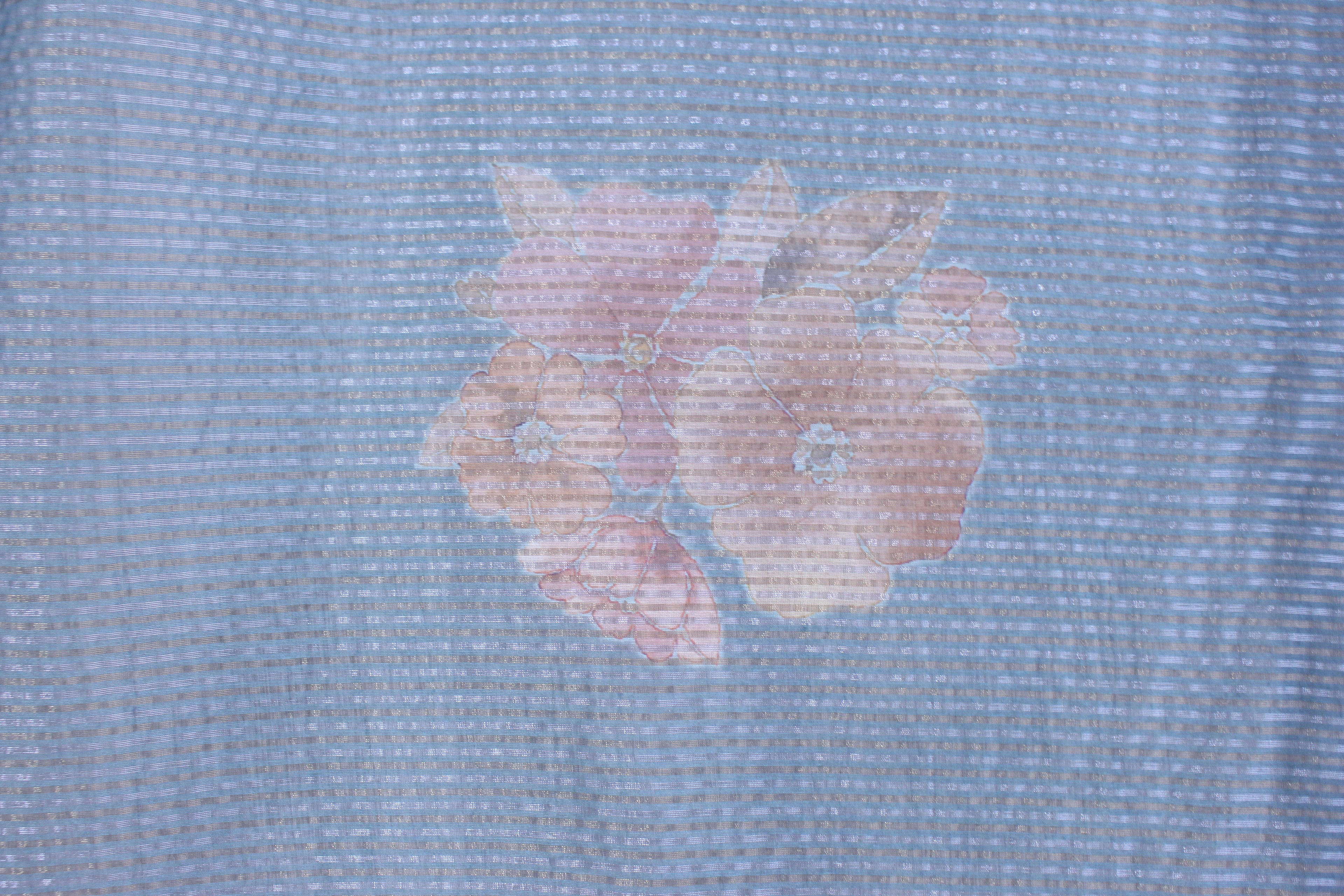 Blue Mist Floral Hand Embroidery Unstitched Crush Silk Fabric