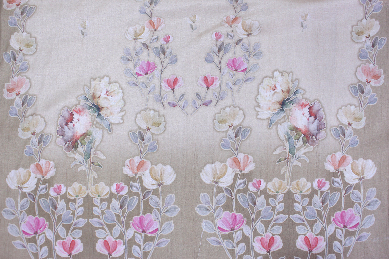 Classic Natural Tussar Handwork Blossom Embroidery Unstitched Fabric
