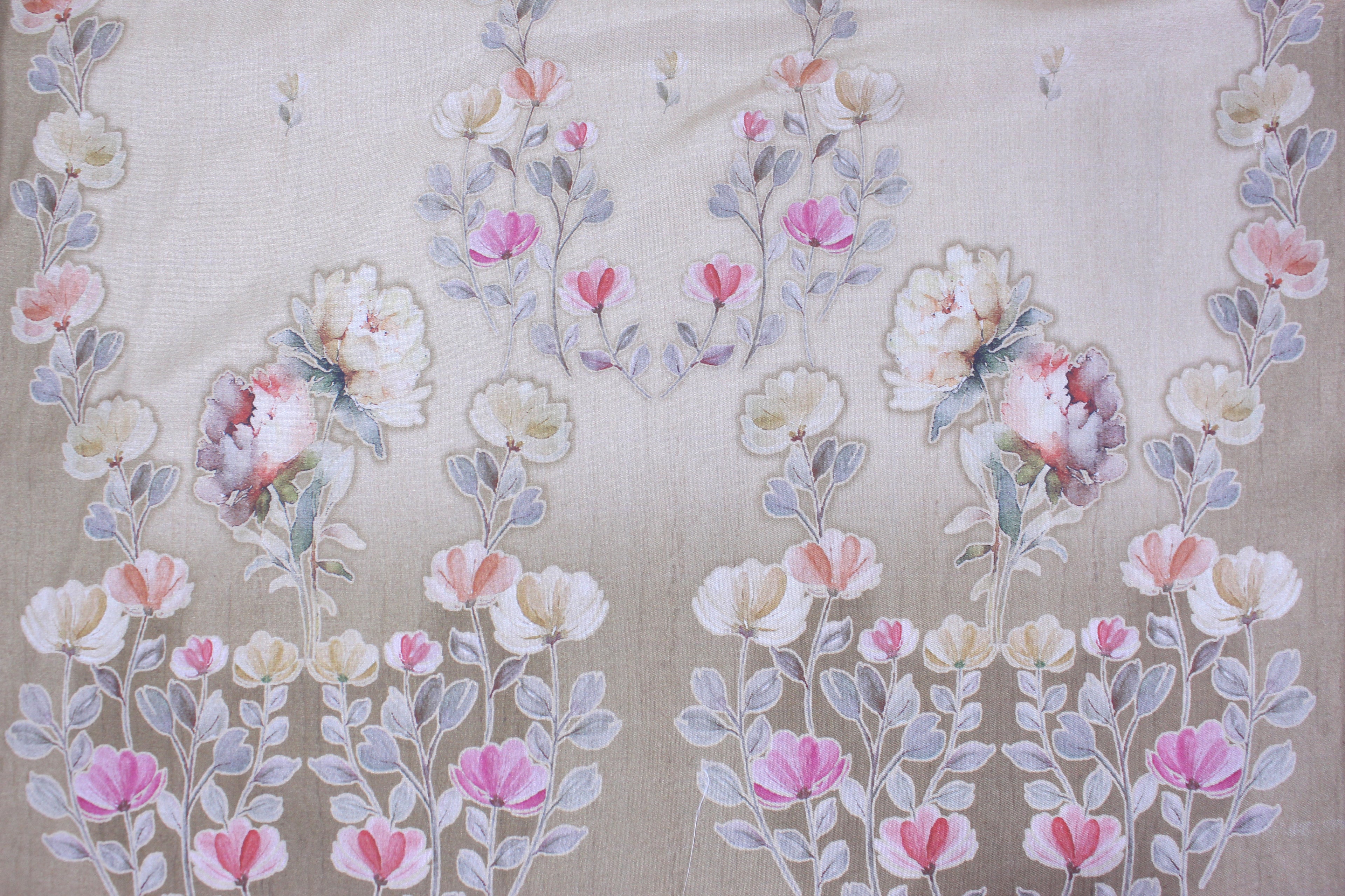 Classic Natural Tussar Handwork Blossom Embroidery Unstitched Fabric