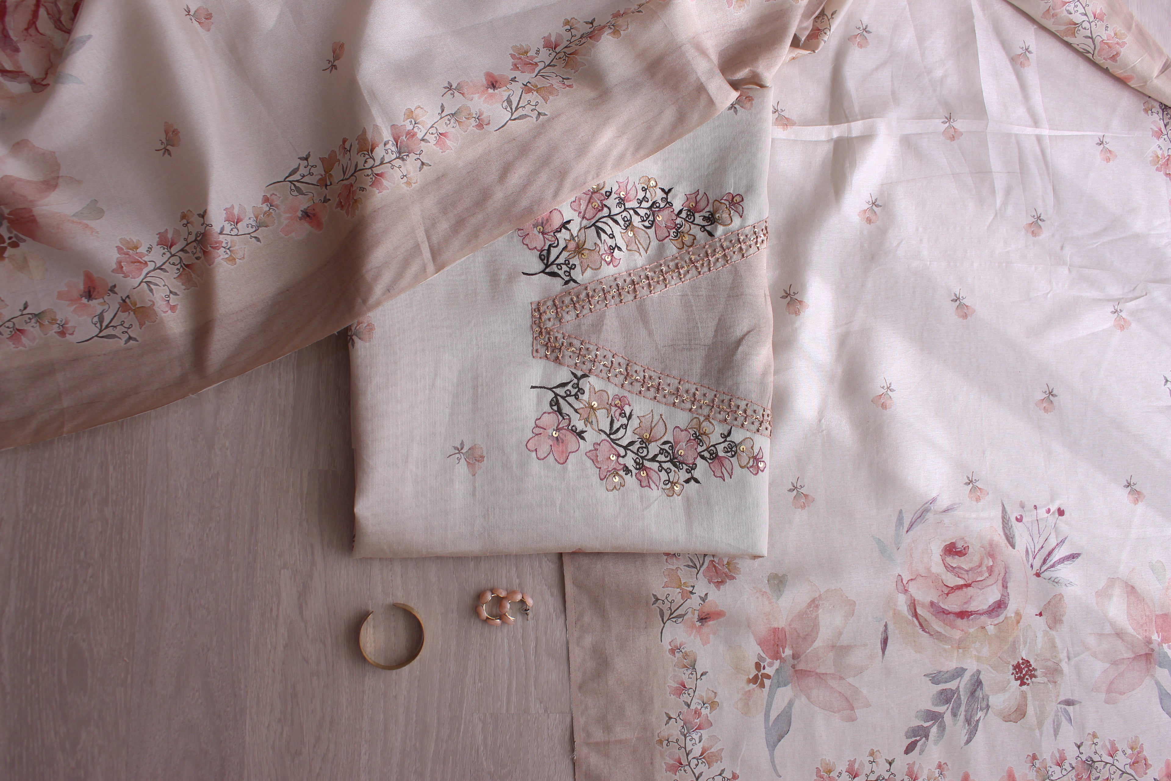 Ivory Grace Pastel Blossom Hand Embroidery Unstitched Fabric