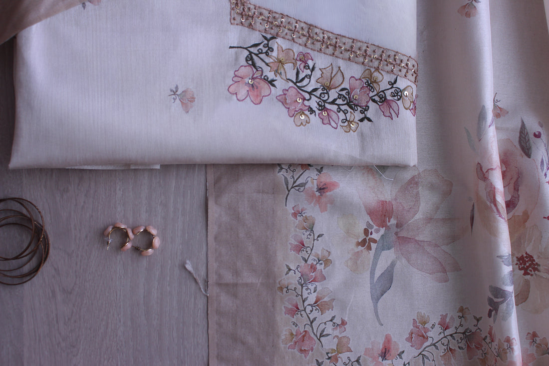 Ivory Grace Pastel Blossom Hand Embroidery Unstitched Fabric
