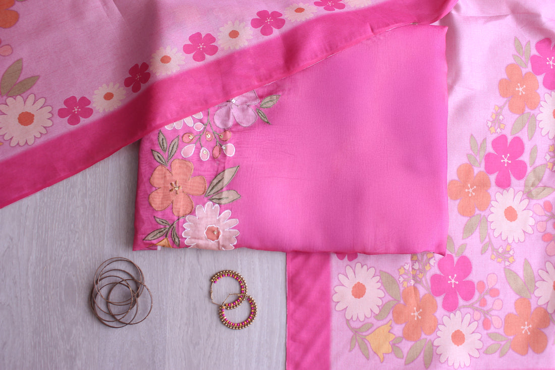 Munga Dark Arca Daman Bright Rose Hand Embroidery Unstitched Fabric