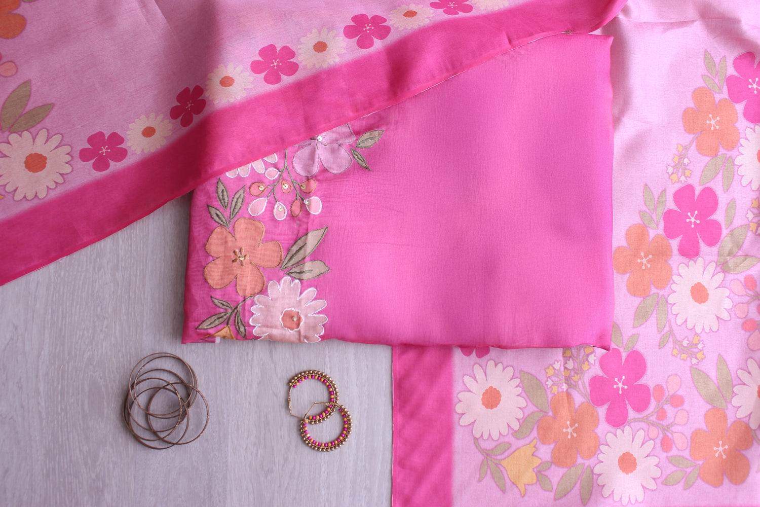 Munga Dark Arca Daman Bright Rose Hand Embroidery Unstitched Fabric