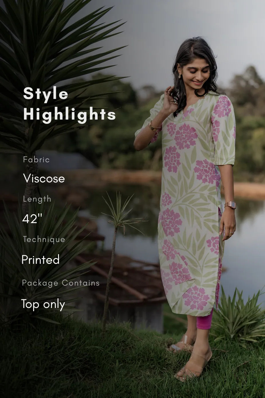 Bloomie Grace Beige Floral Printed Viscose Kurta