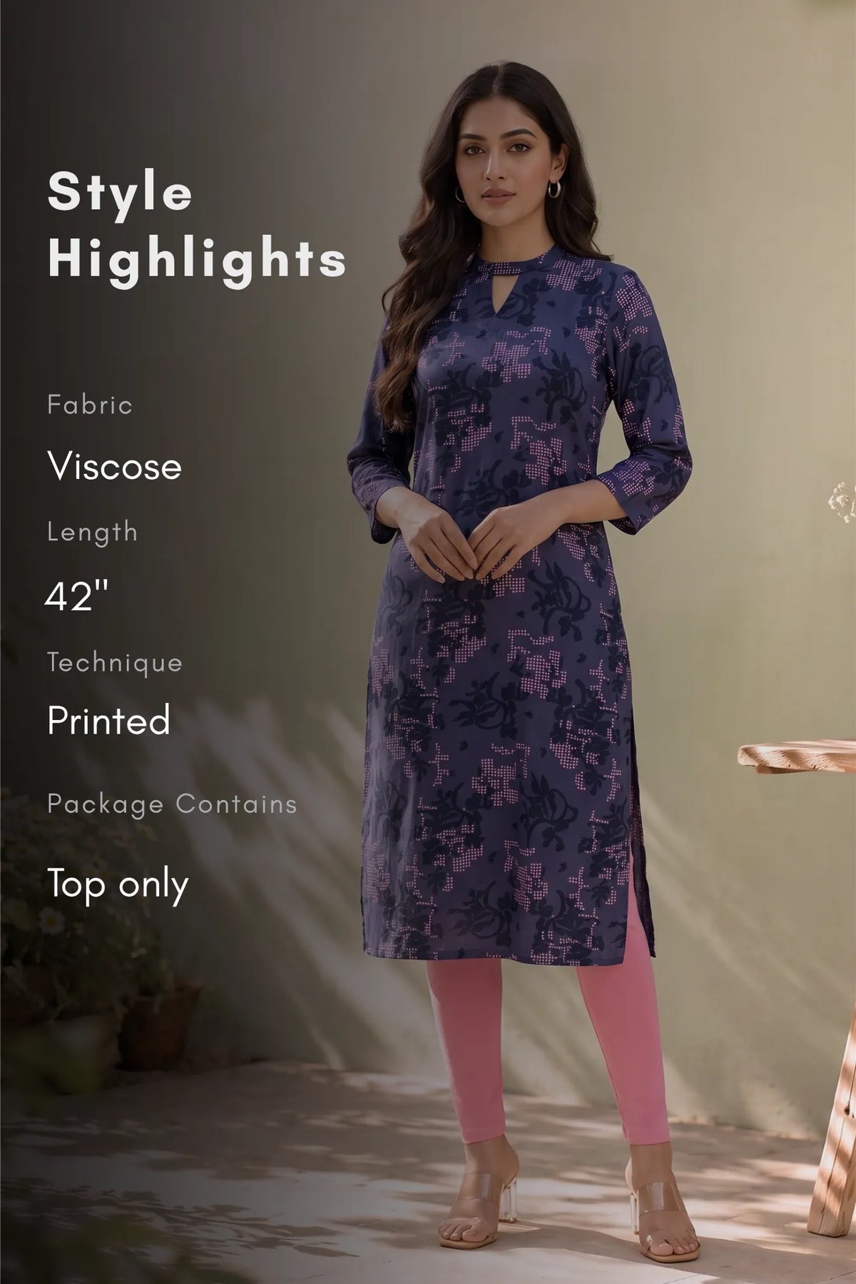 Blue Whisper Floral Kurti Viscose Kurta