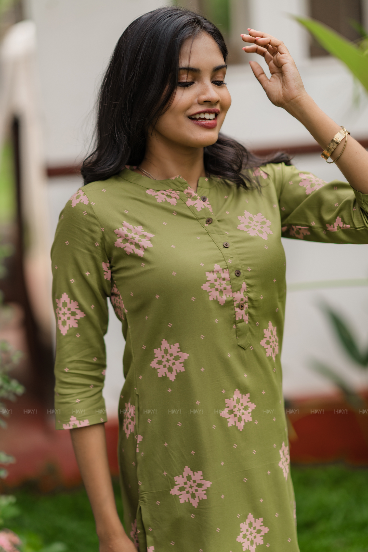 Olive Stardust Green Viscose Printed Comfortable Basic Kurta
