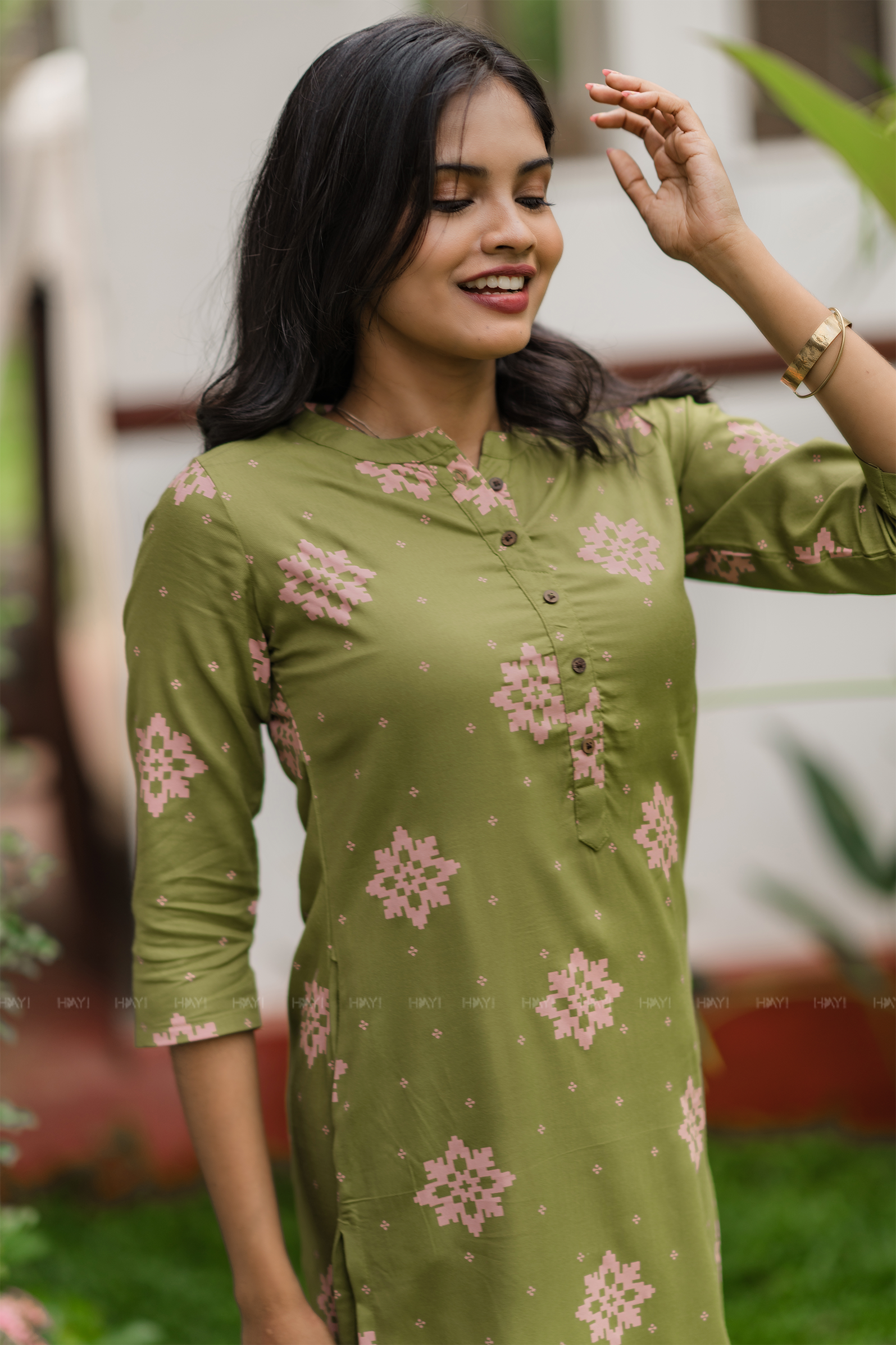 Olive Stardust Green Viscose Printed Comfortable Basic Kurta