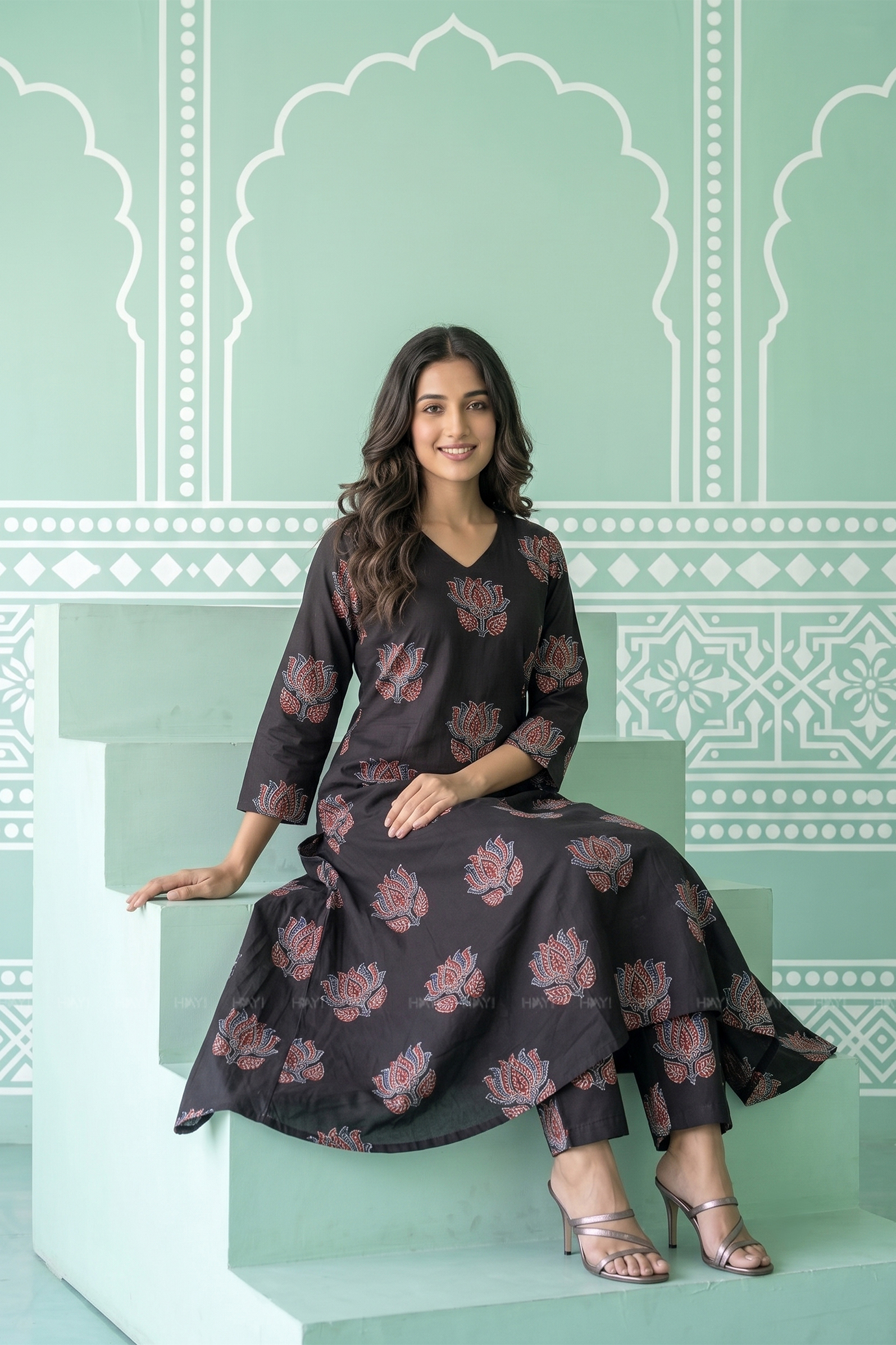 Ember Lotus Black Floral Printed Co-ord set