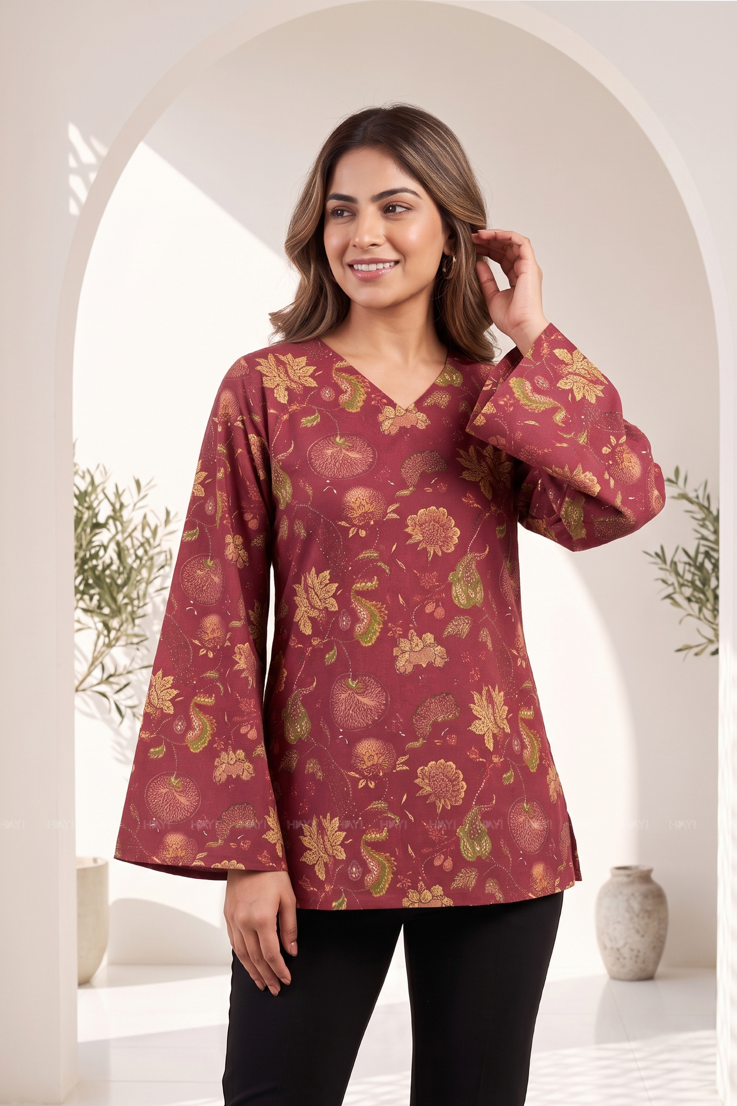 Wine Veil  Printed Short Kurta