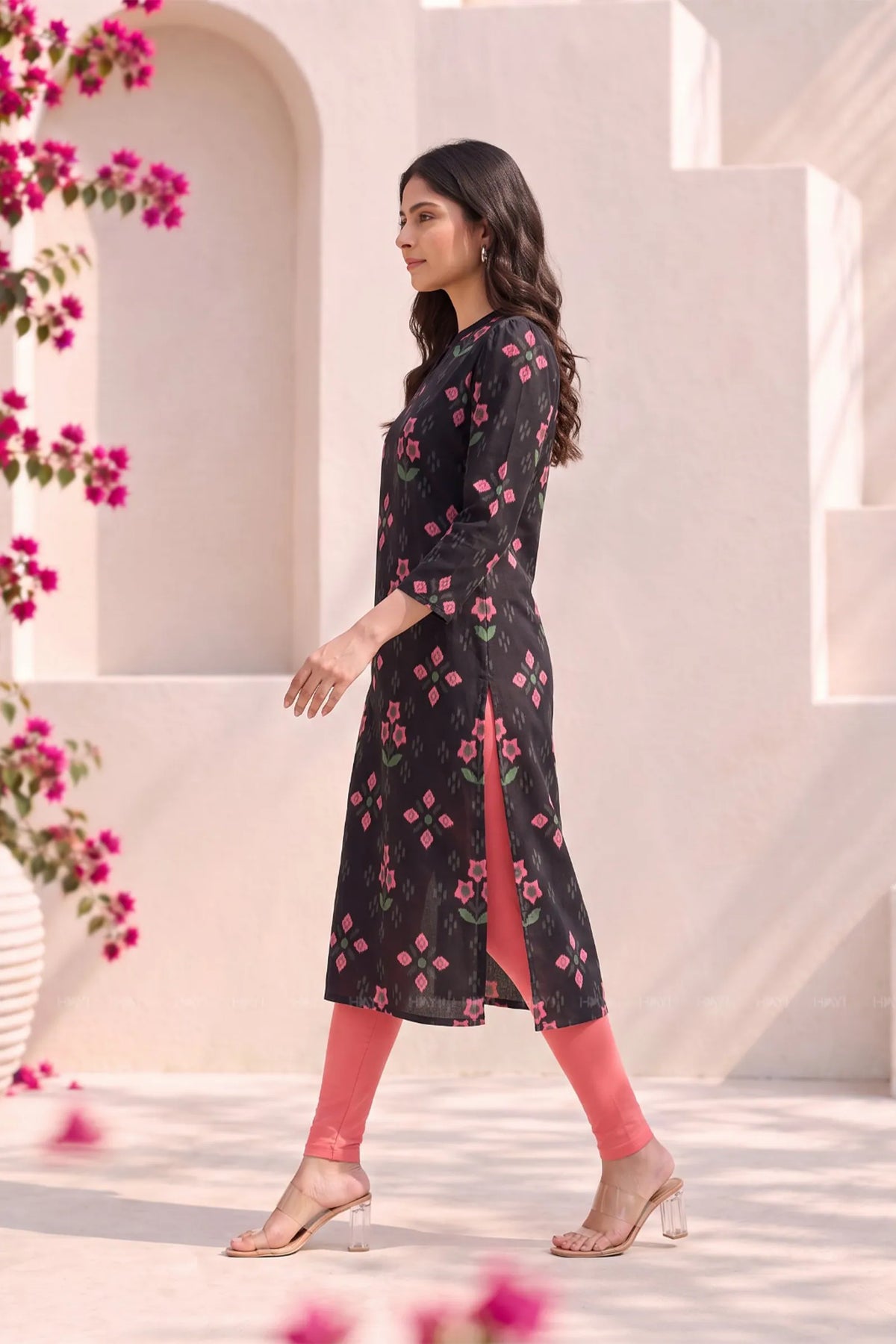 Charcoal Flora Black Printed Viscose Kurta