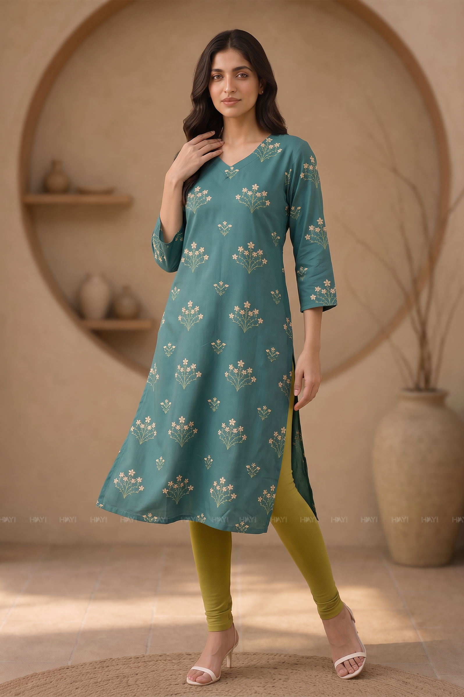 Floral Sage Floral Printed Straight Kurta
