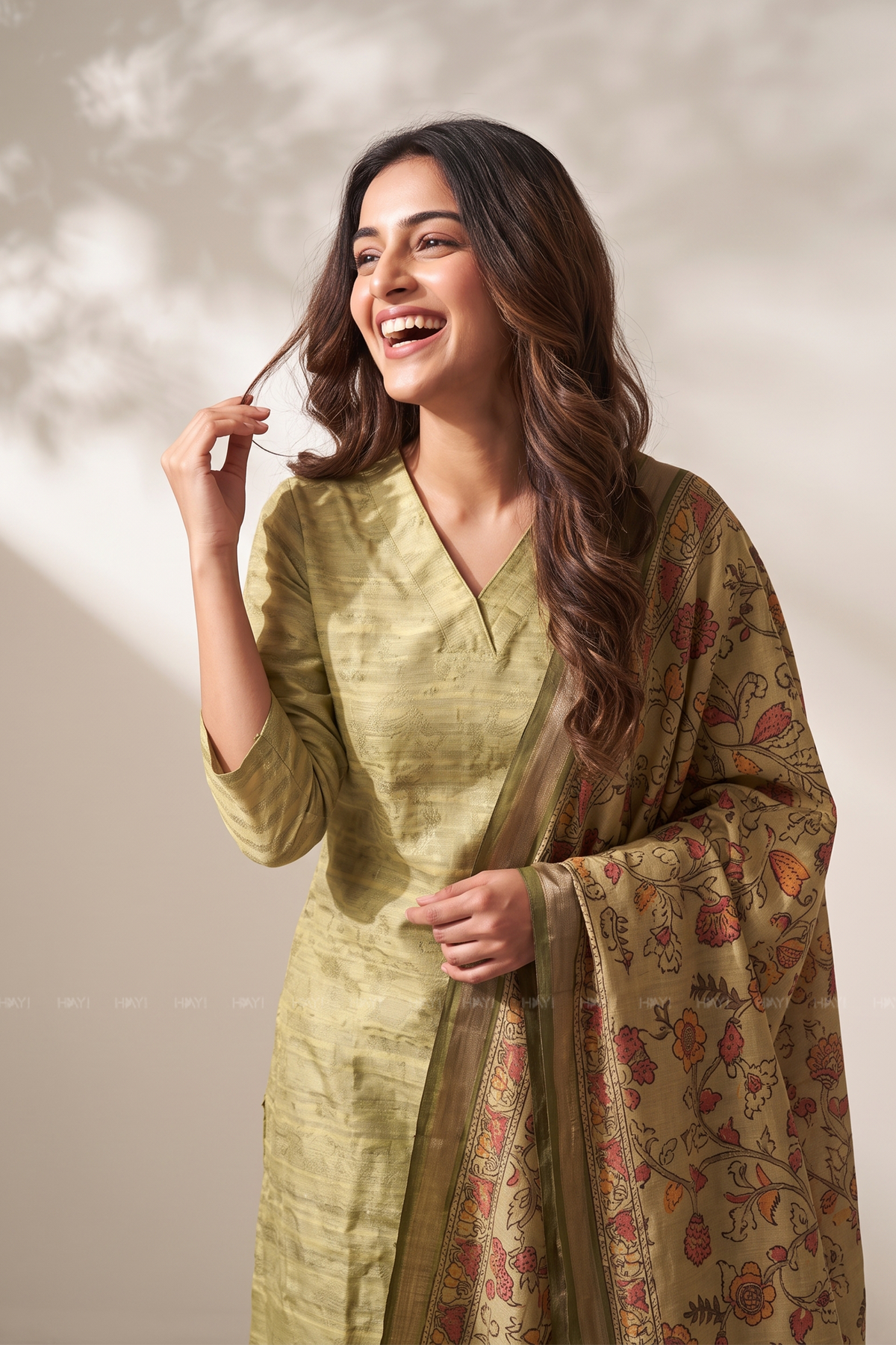 Tanira Green 3-Piece Tussar Silk Blend Floral Printed Kurta with Pant &amp; Dupatta