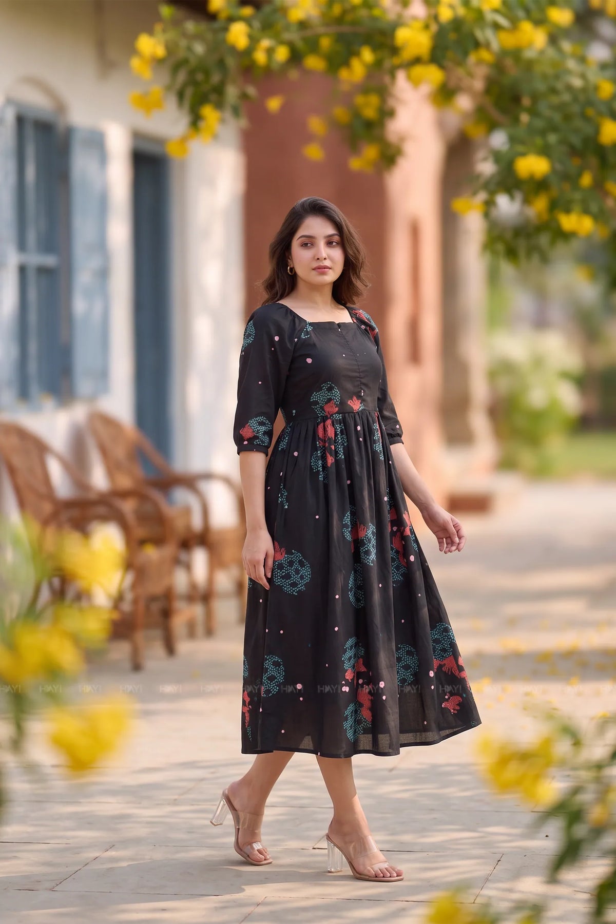 Kuro Sakura Black Printed Maternity Maxi Dress