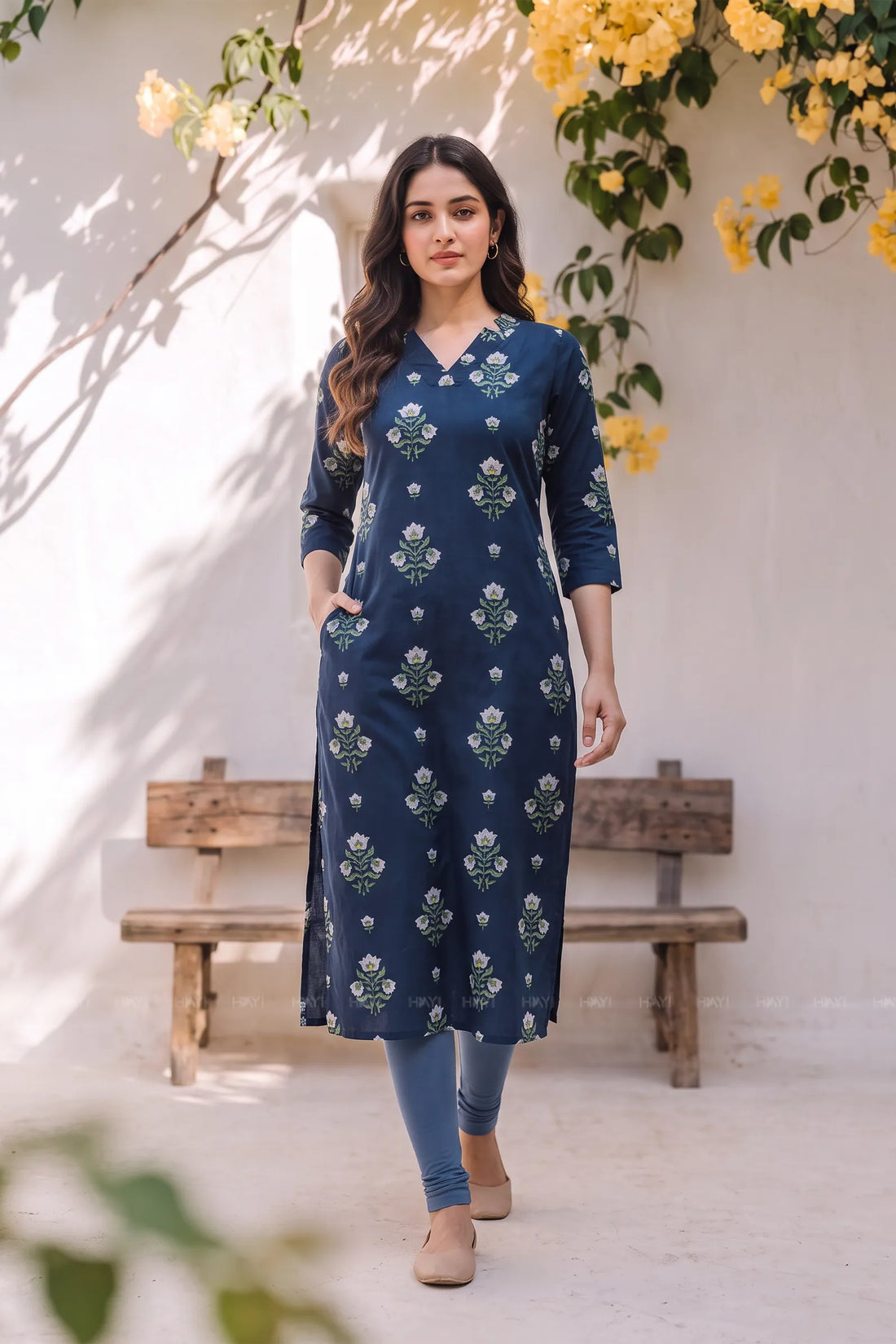 Heritage Bloom Navy Blue Floral Printed Viscose Kurta