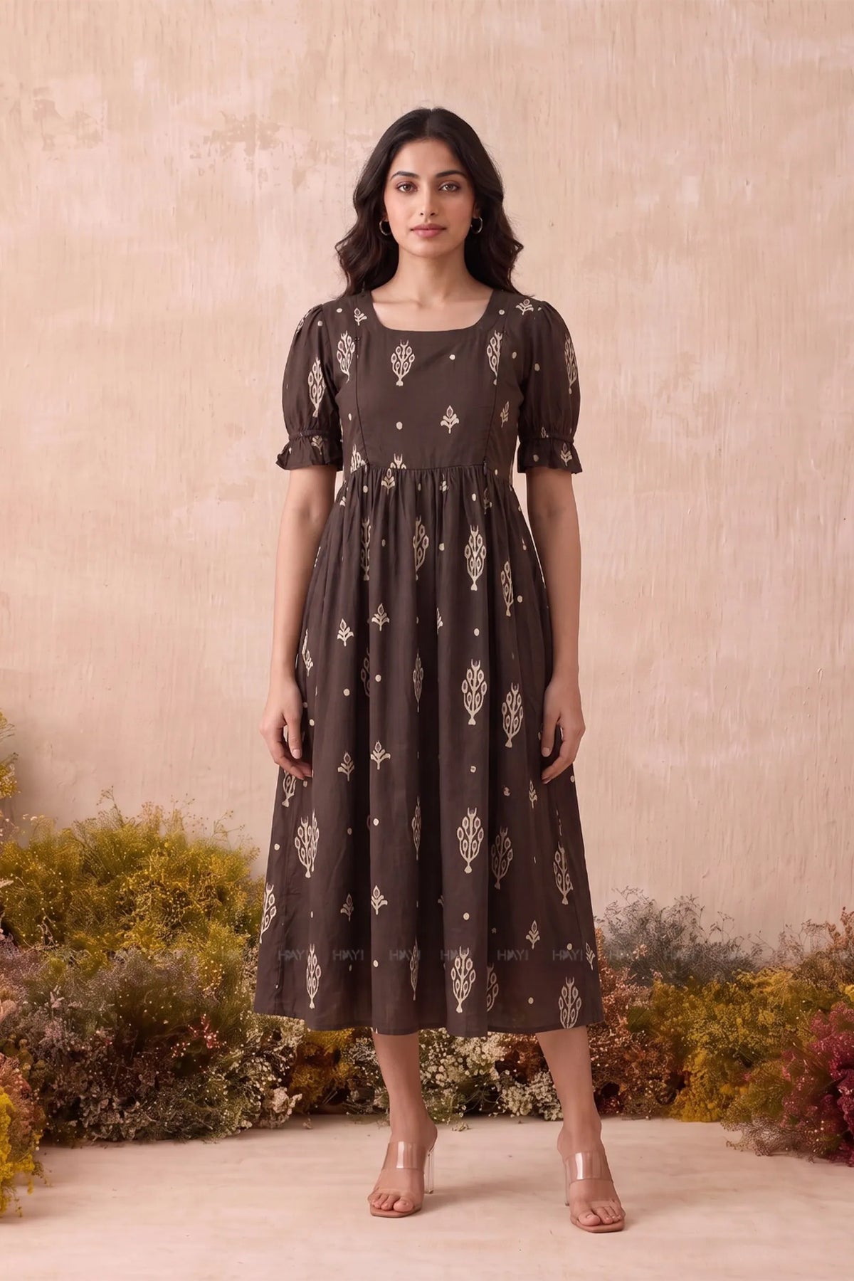 Rustic Bloom Brown Printed Maternity Maxi Dress