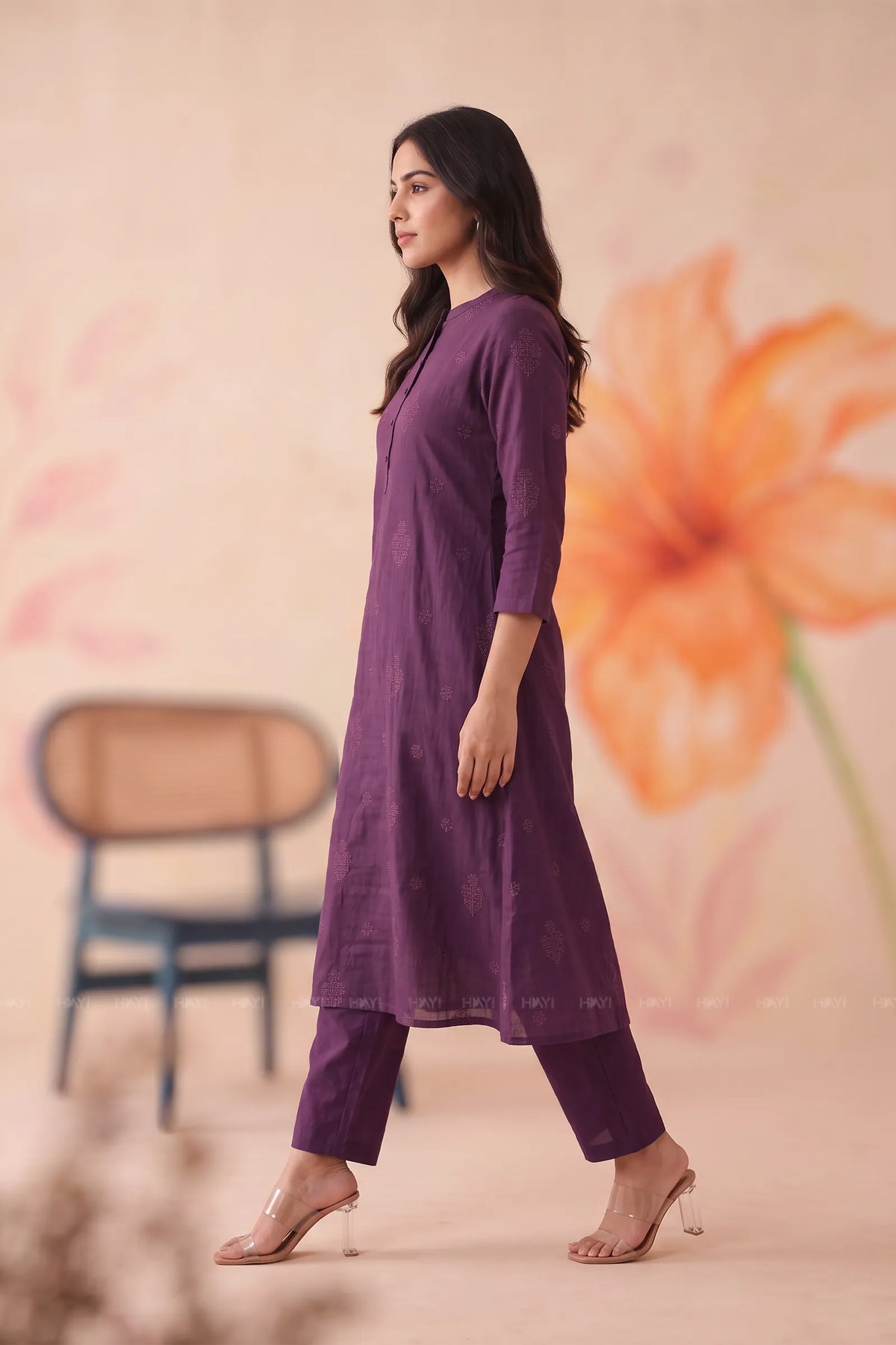 Amethyst Sprigs Purple Embroidered Silk Blend Co-ord Set