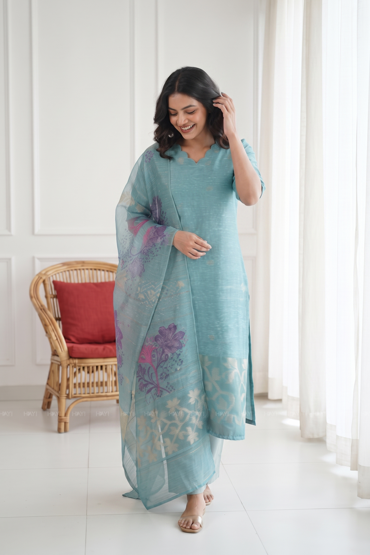 Neerika Printed 3 Piece Organza Slub Kurta Set with Dupatta