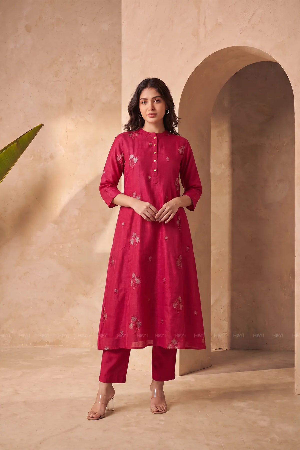 Floral Serenade Hot Pink Embroidered Silk Blend Co-ord Set