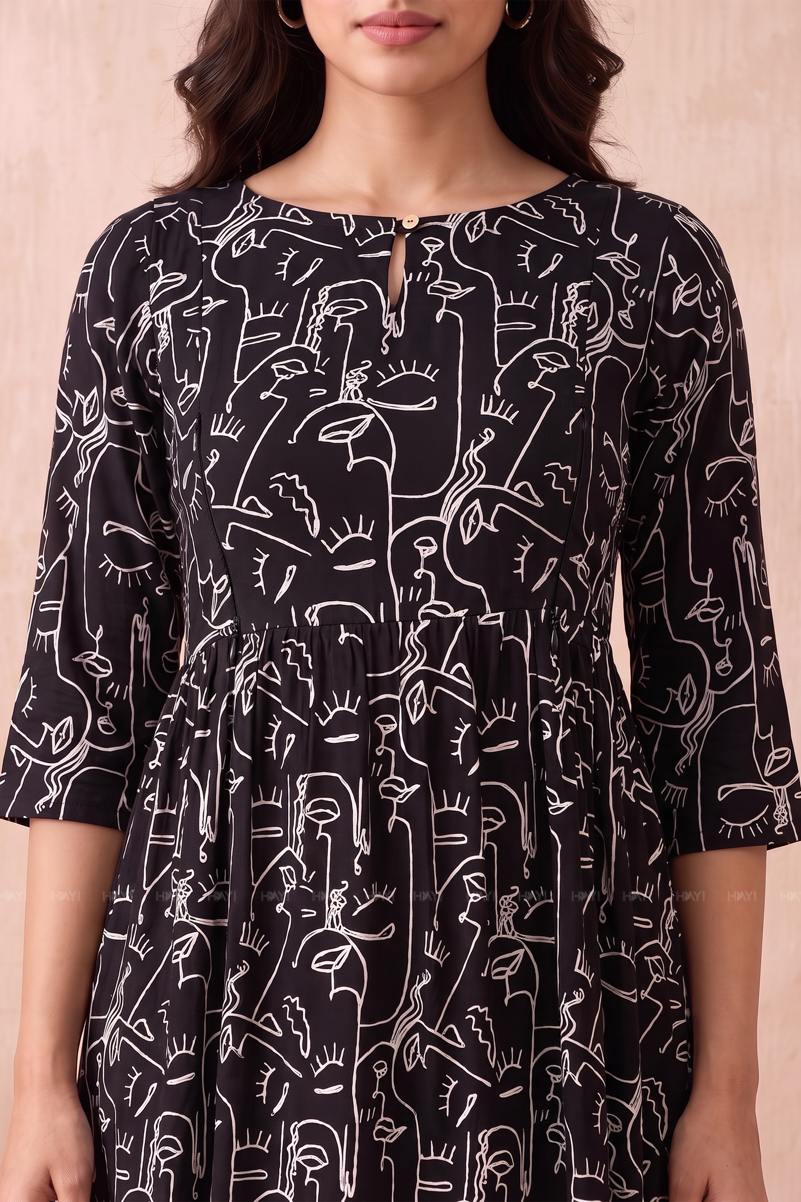 Doodle Muse Black Printed Maternity Maxi Dress