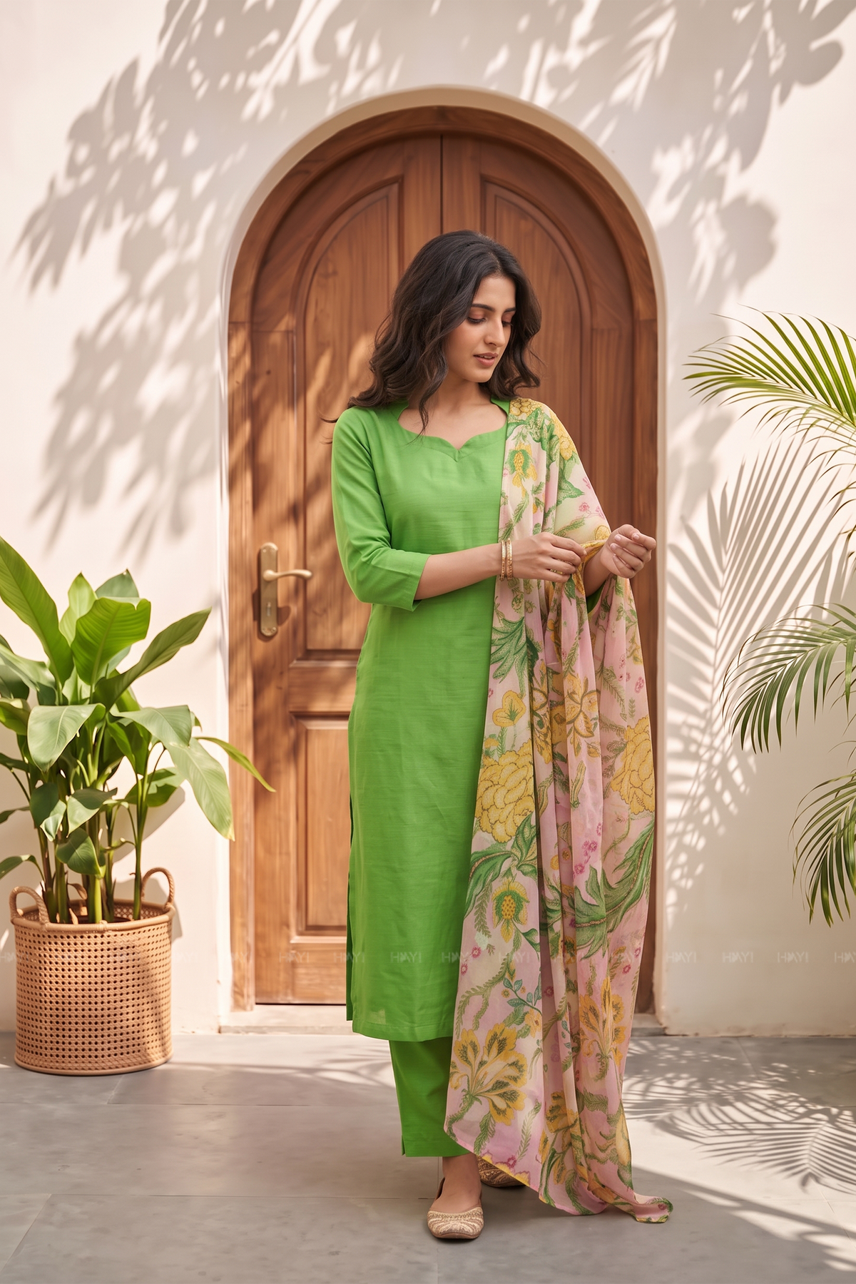 Floral Charmist Solid  2 Piece Raw silk blend Kurta with Printed  Dupatta