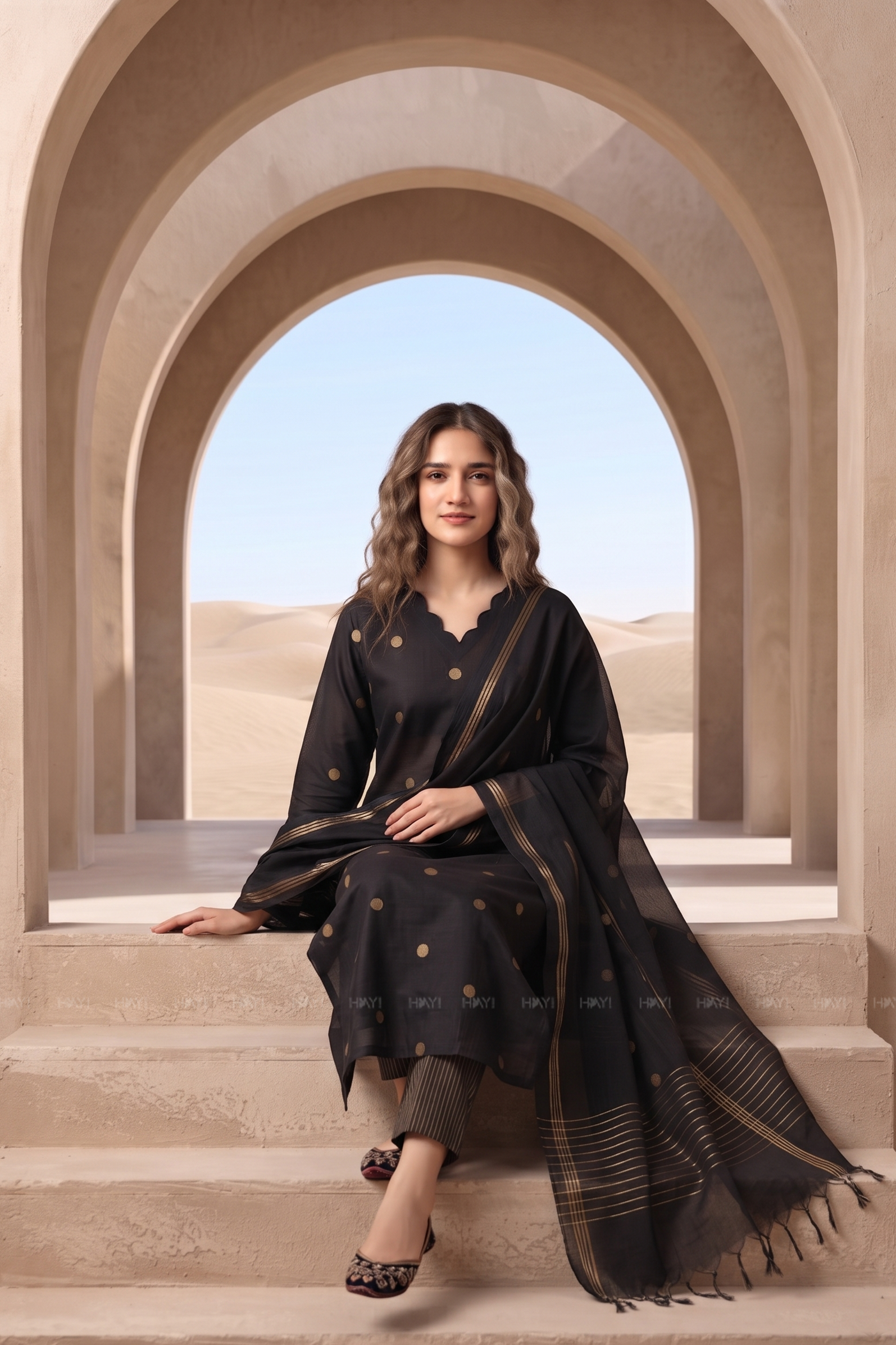 Midnight Gold Black Printed Elegant 3 Piece Kurta set